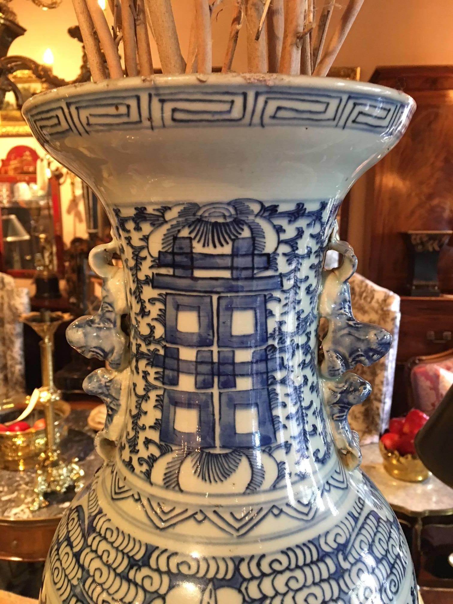Blue and White Chinese Large Baluster Form Vase, Early 20th Century 1