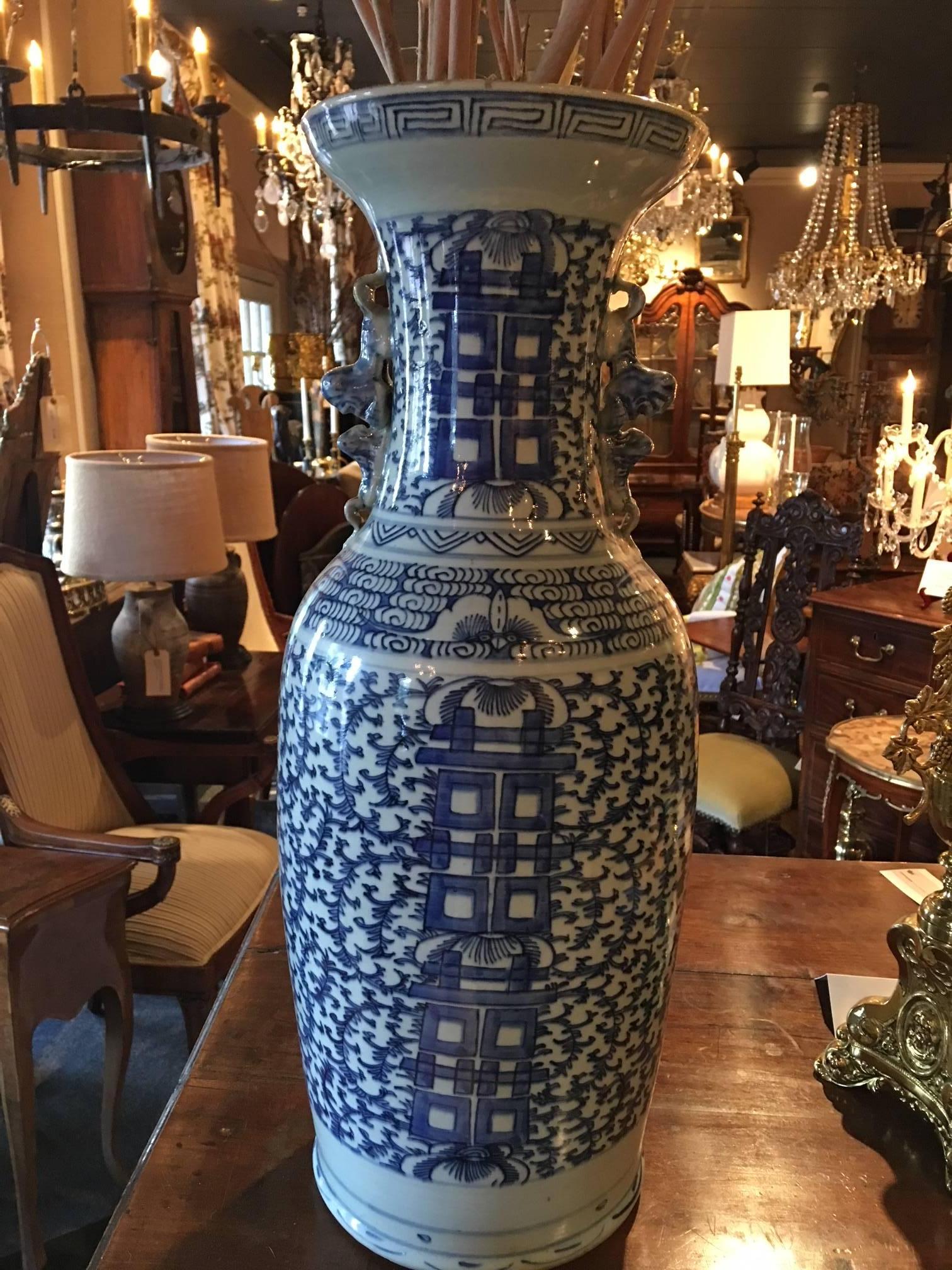 Blue and White Chinese Large Baluster Form Vase, Early 20th Century 2