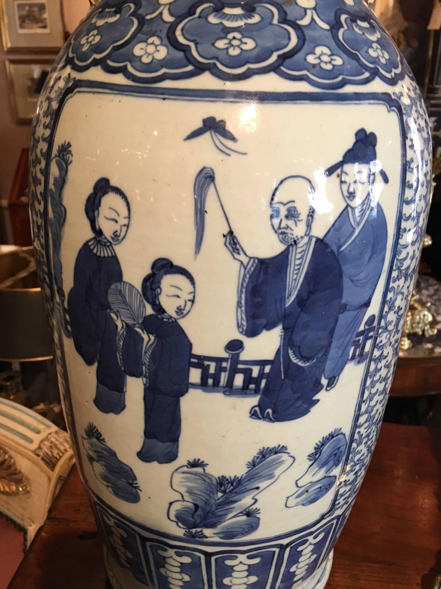 Blue and White Chinese Large Baluster Form Vase, 20th Century In Good Condition In Savannah, GA