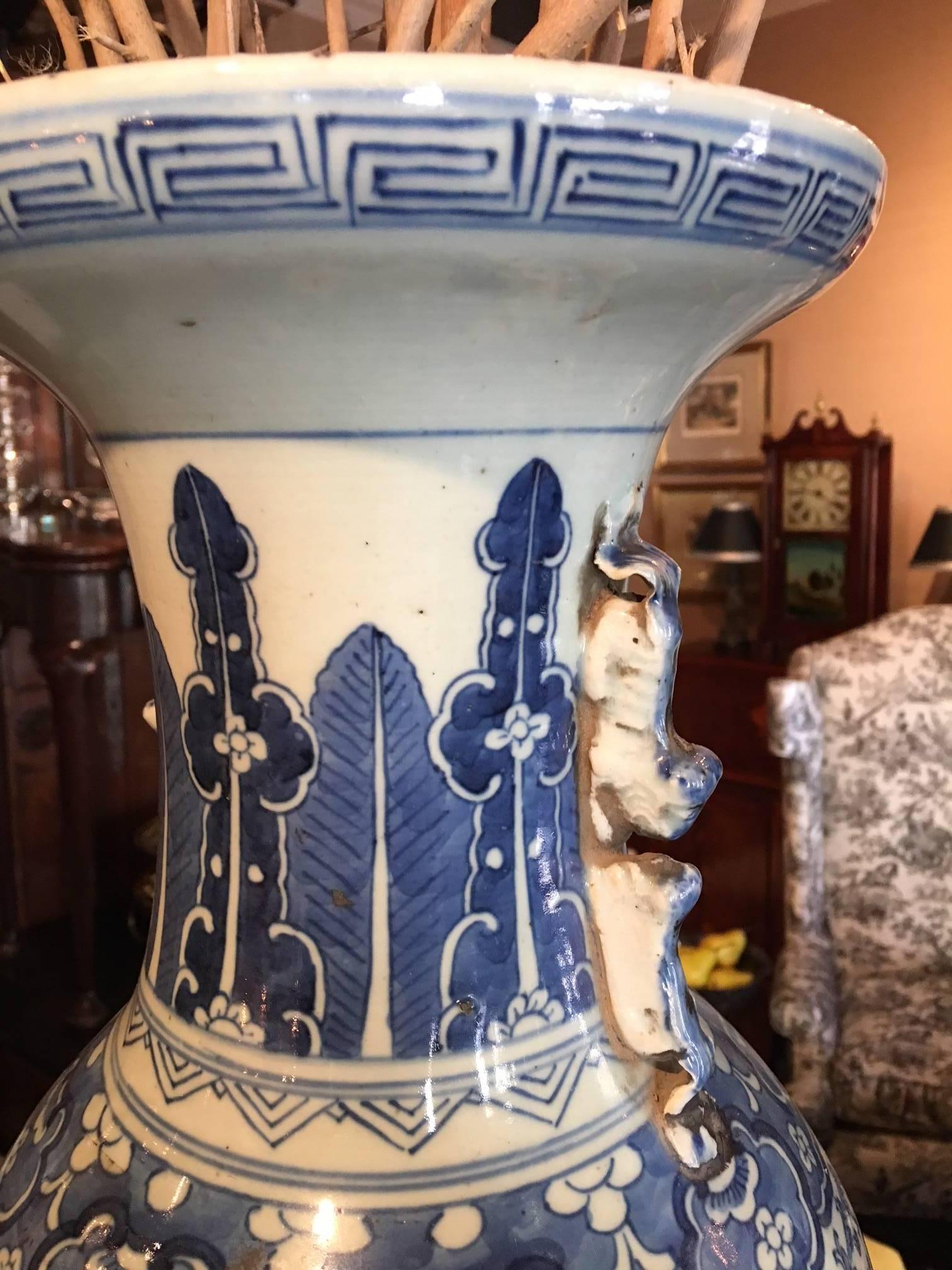 Porcelain Blue and White Chinese Large Baluster Form Vase, 20th Century