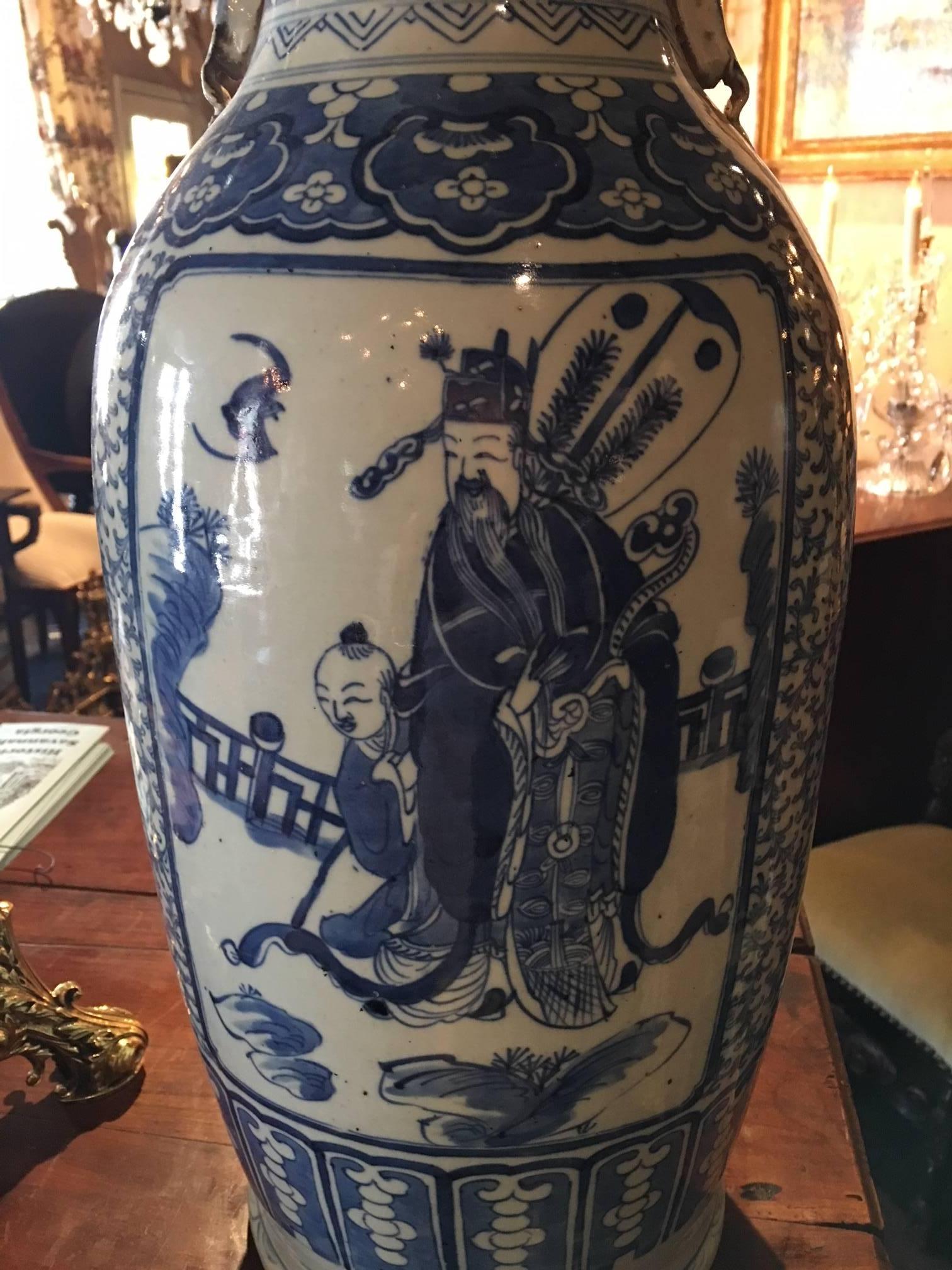 Blue and White Chinese Large Baluster Form Vase, 20th Century 1