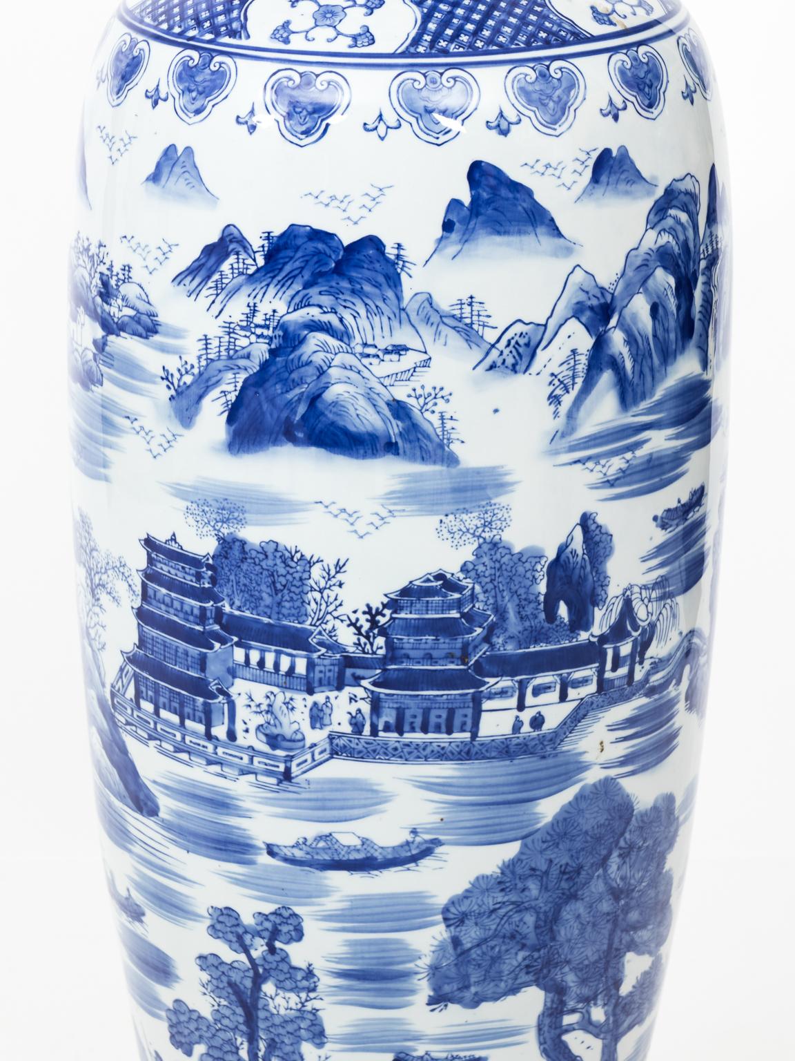 20th Century Blue and White Chinese Palace Vase