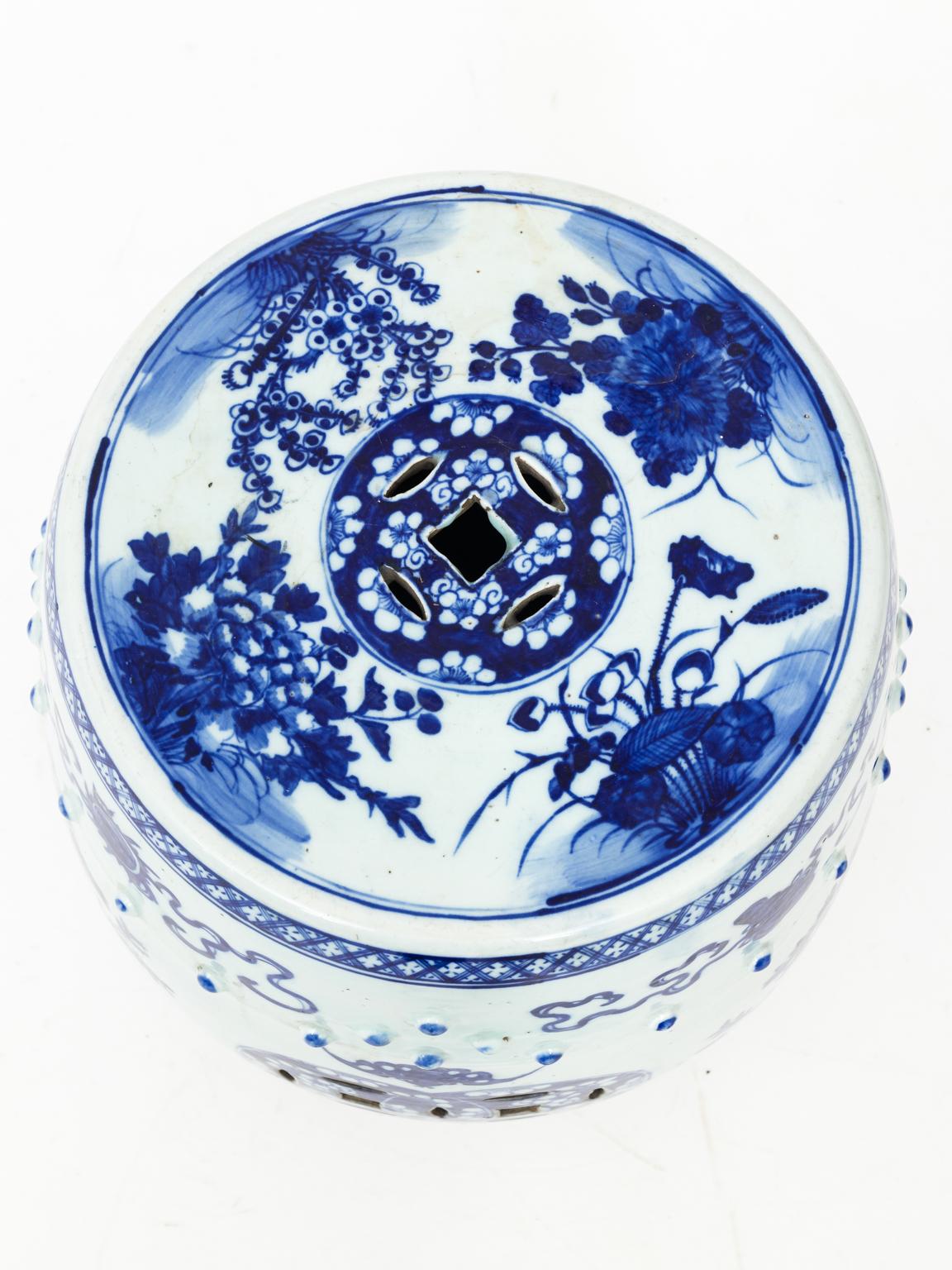 Painted Blue and White Chinese Porcelain Garden Seat