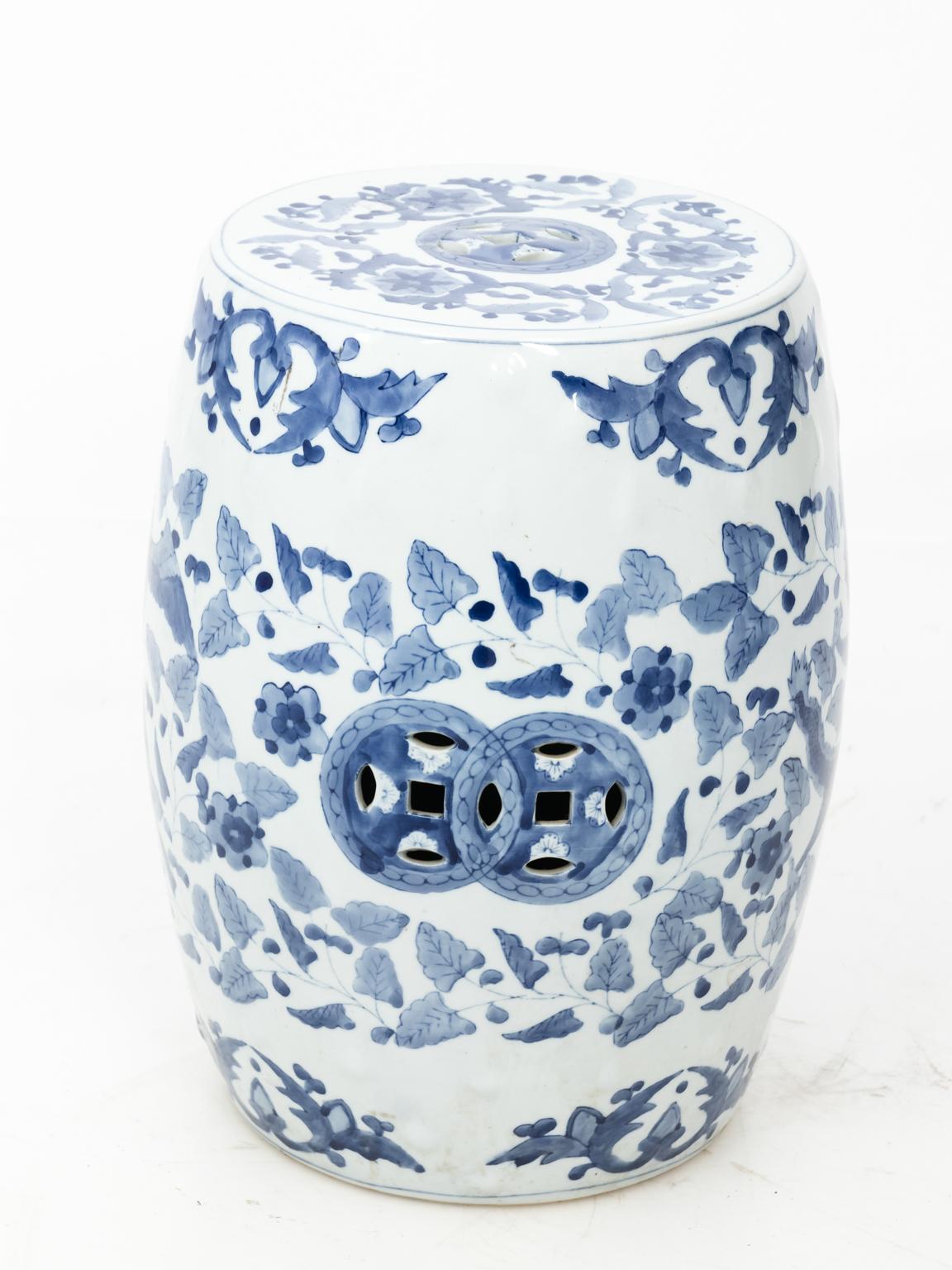 Chinese Export Blue and White Chinese Porcelain Garden Seat with Phoenix Motif