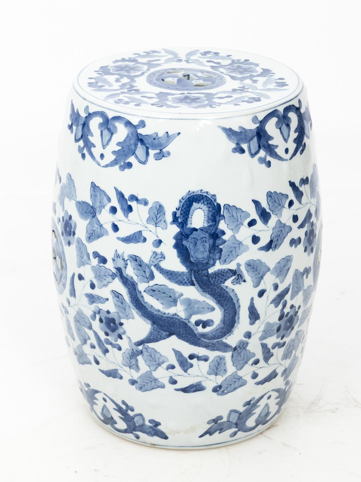 20th Century Blue and White Chinese Porcelain Garden Seat with Phoenix Motif