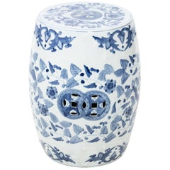 Blue and White Chinese Porcelain Garden Seat with Phoenix Motif