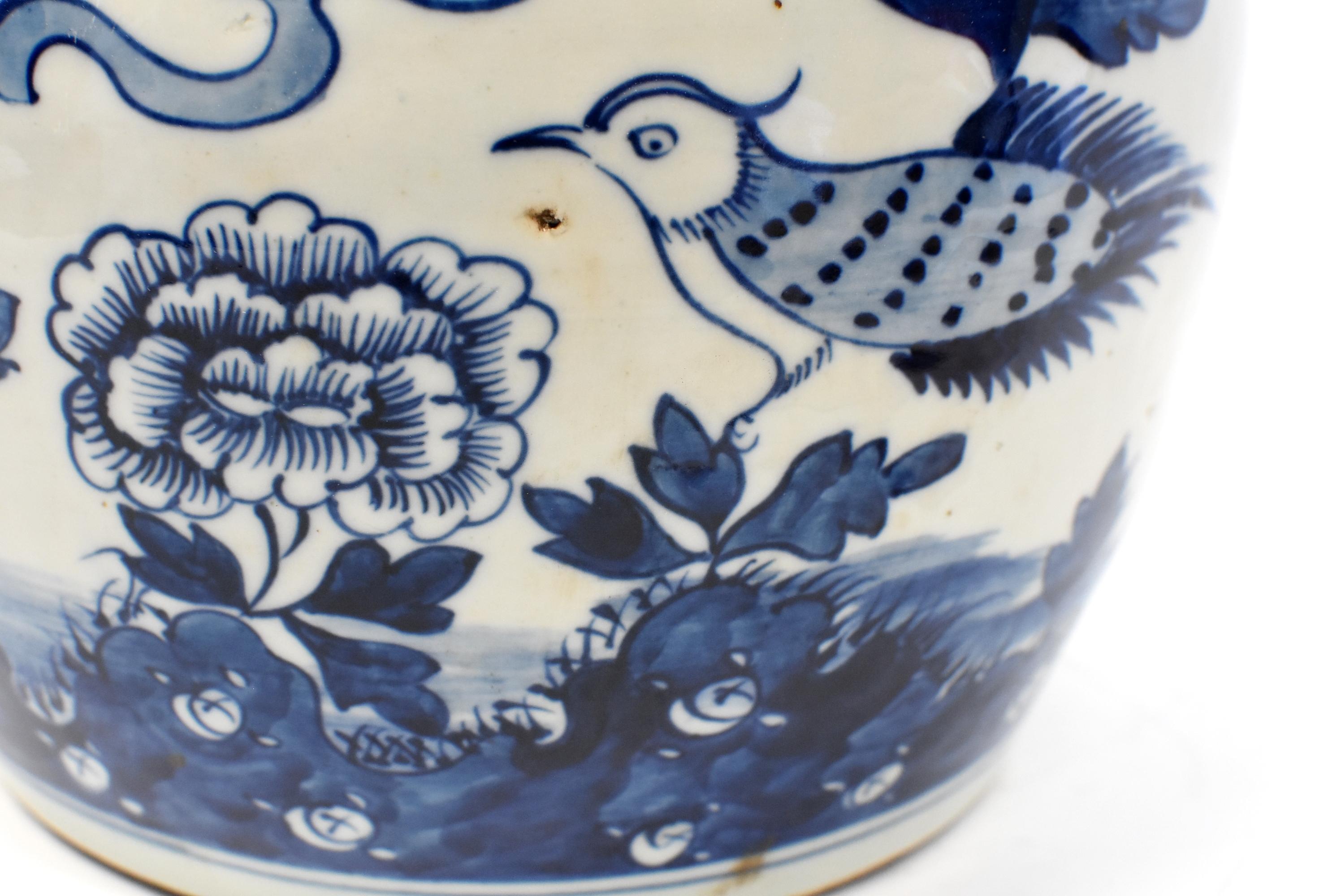 Blue and White Chinese Porcelain Jar, Bird and Peony 4