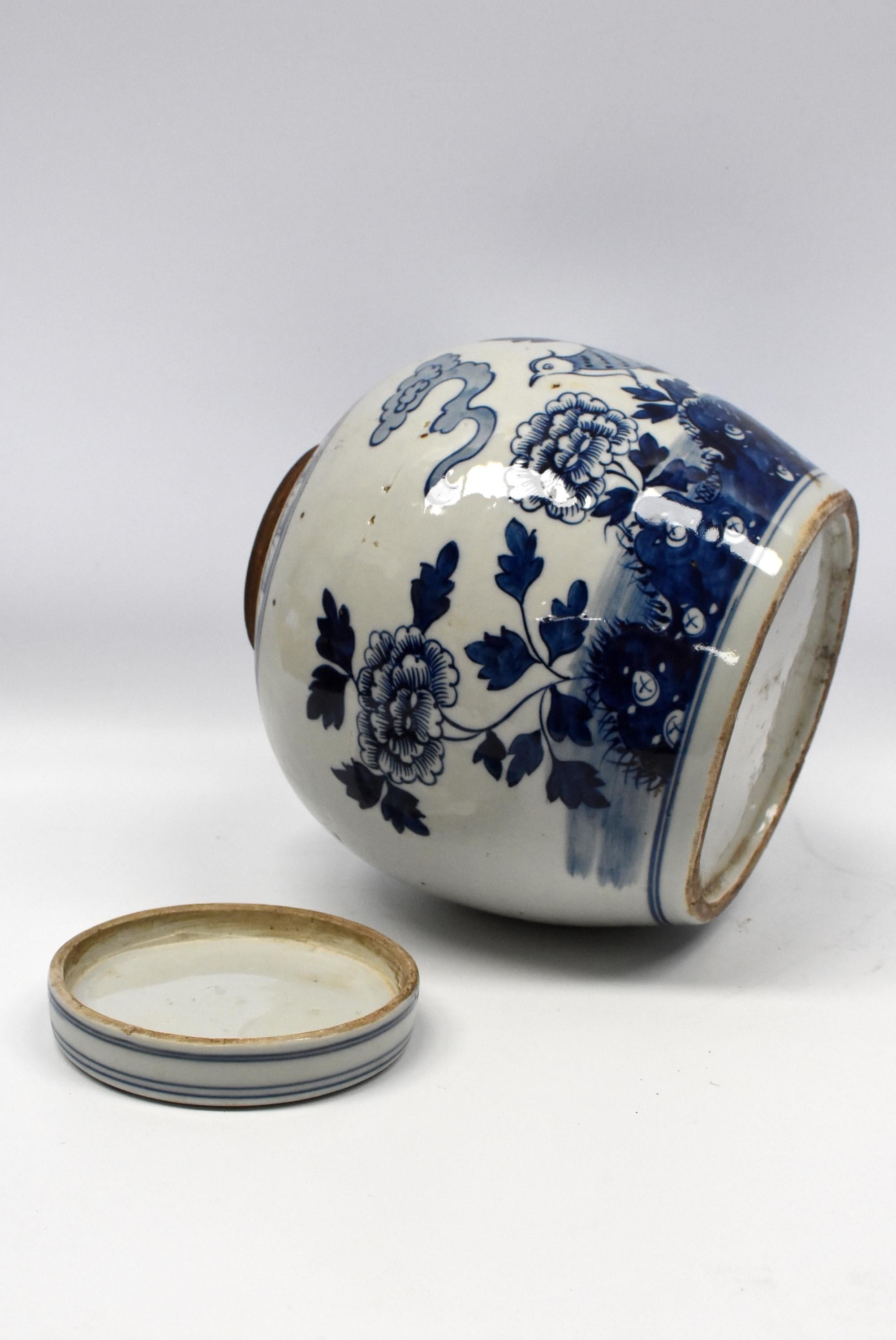 Blue and White Chinese Porcelain Jar, Bird and Peony 5