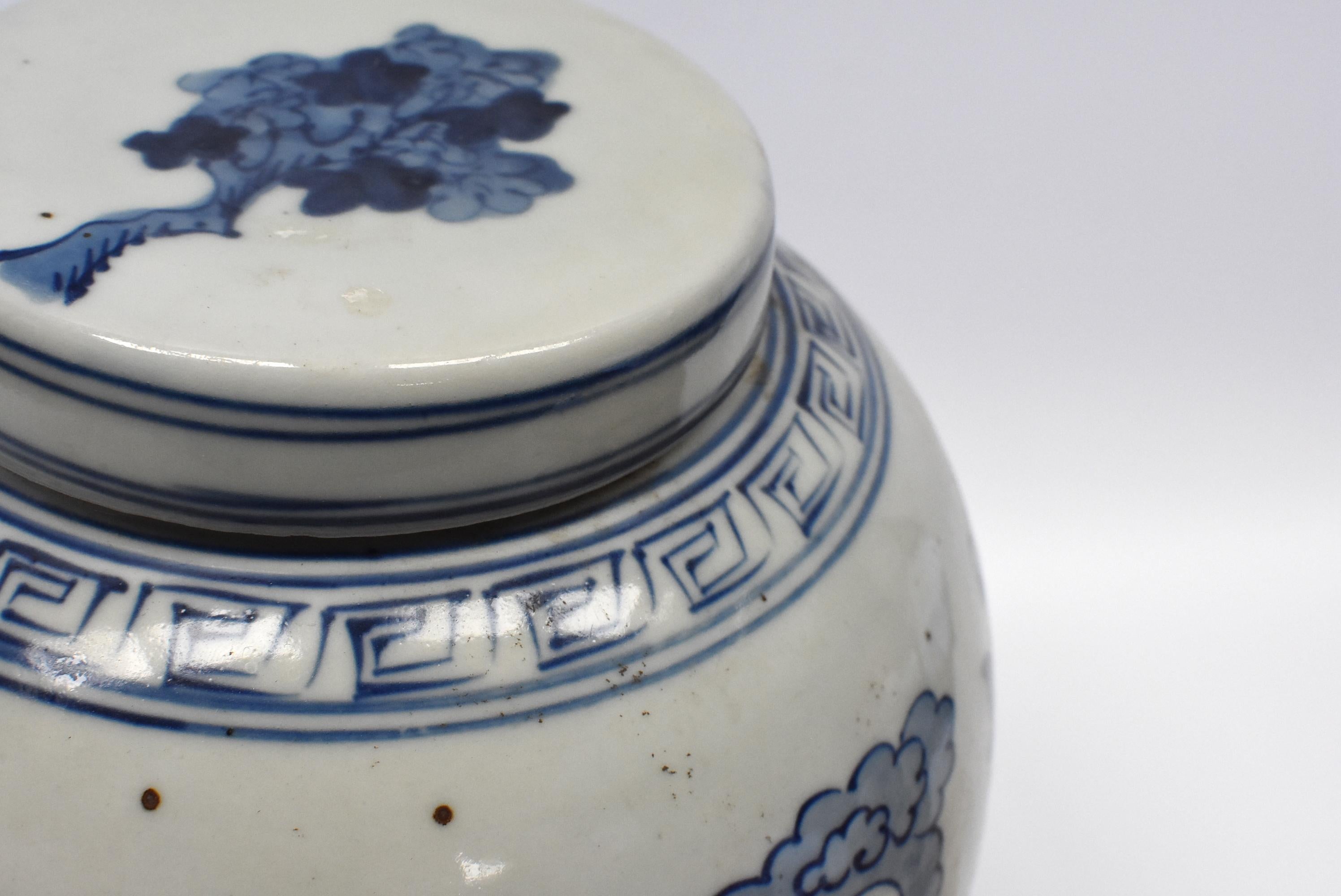 Blue and White Chinese Porcelain Jar, Bird and Peony 1