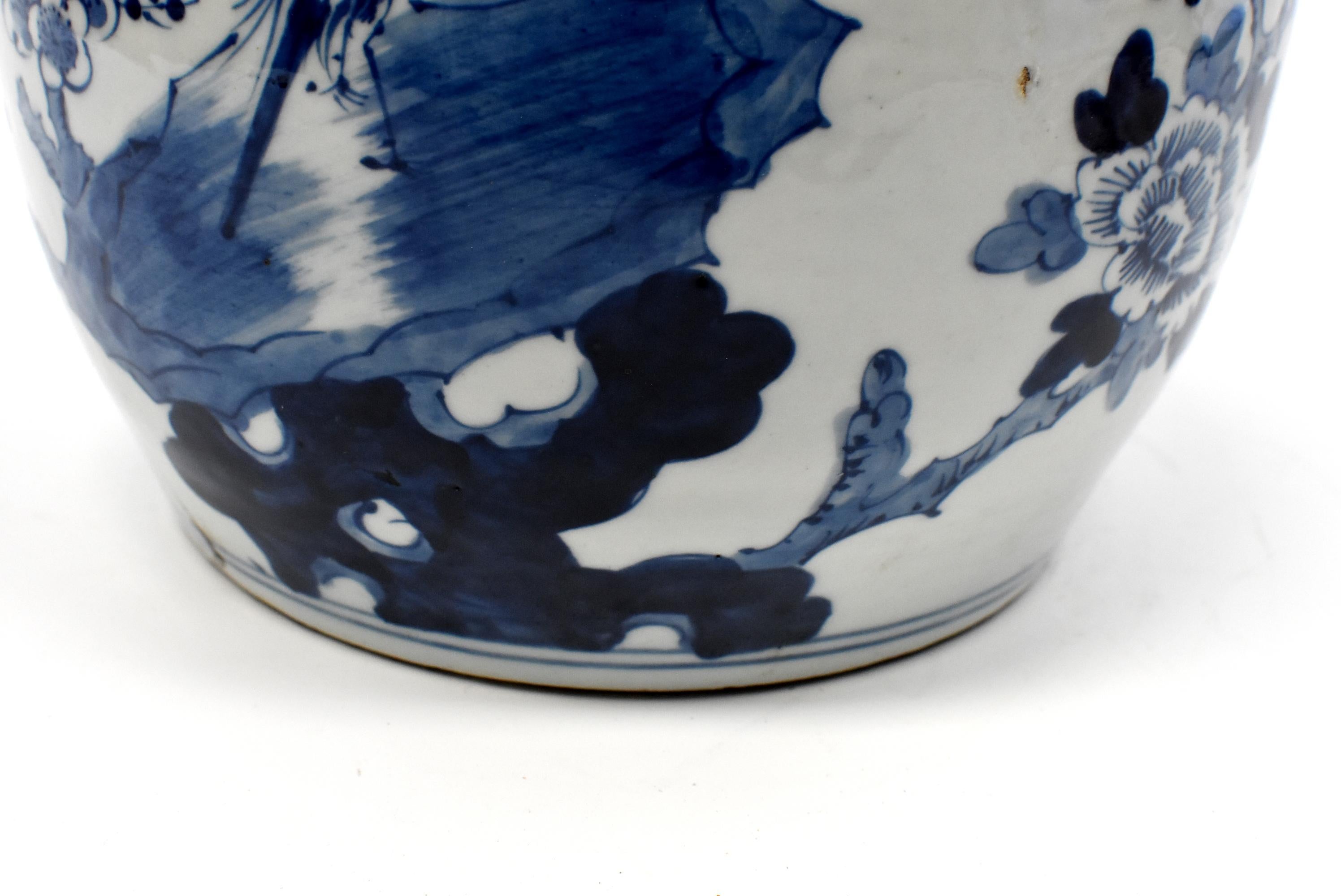 Blue and White Chinese Porcelain Jar, Magpie and Butterfly 1