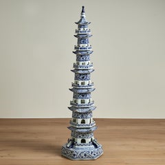 Blue and White Chinese Porcelain Pagoda Tower