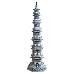 Blue and White Chinese Porcelain Pagoda Tower