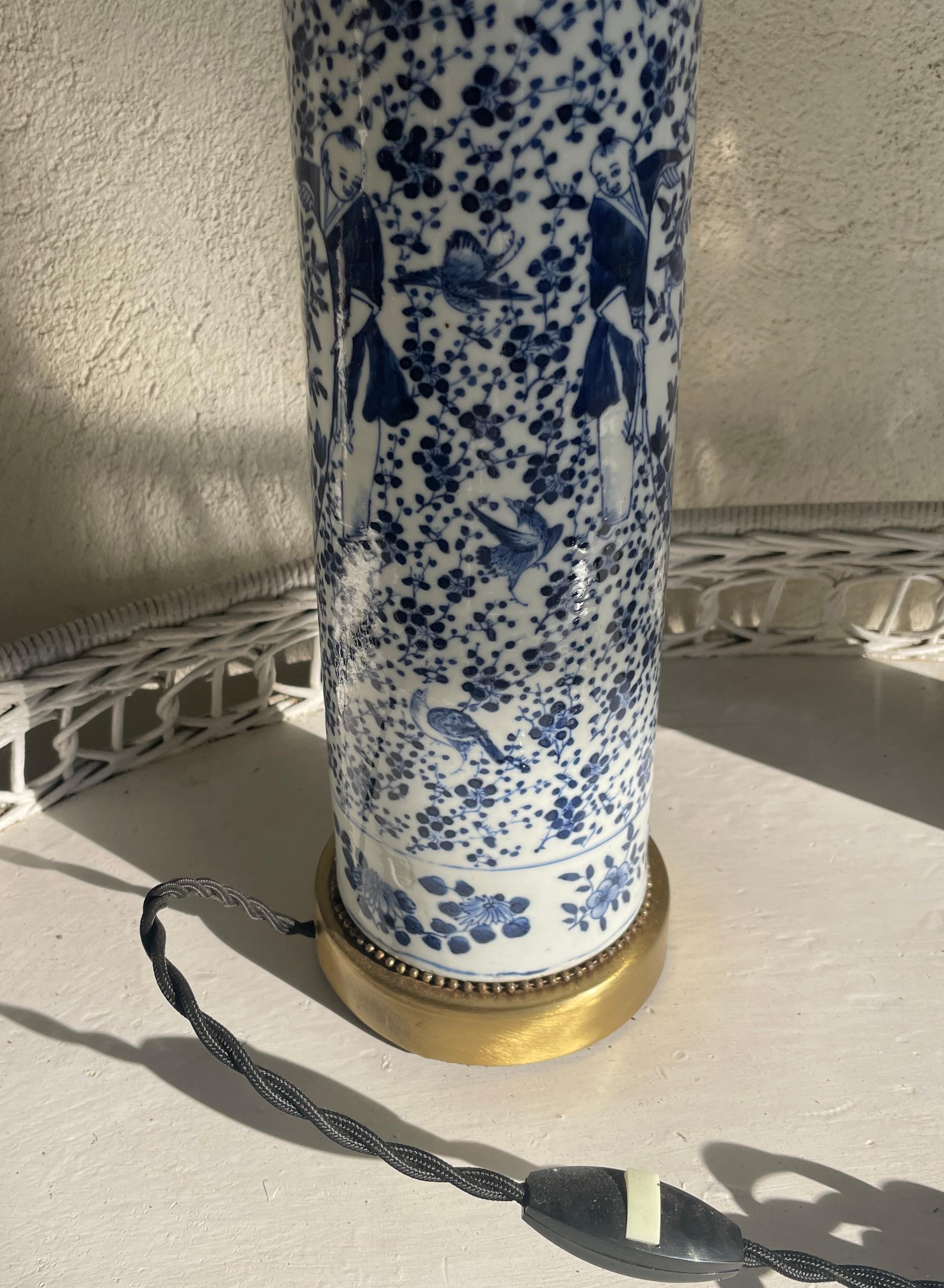 Blue and White Chinese Trumpet Vase Lamps For Sale 1