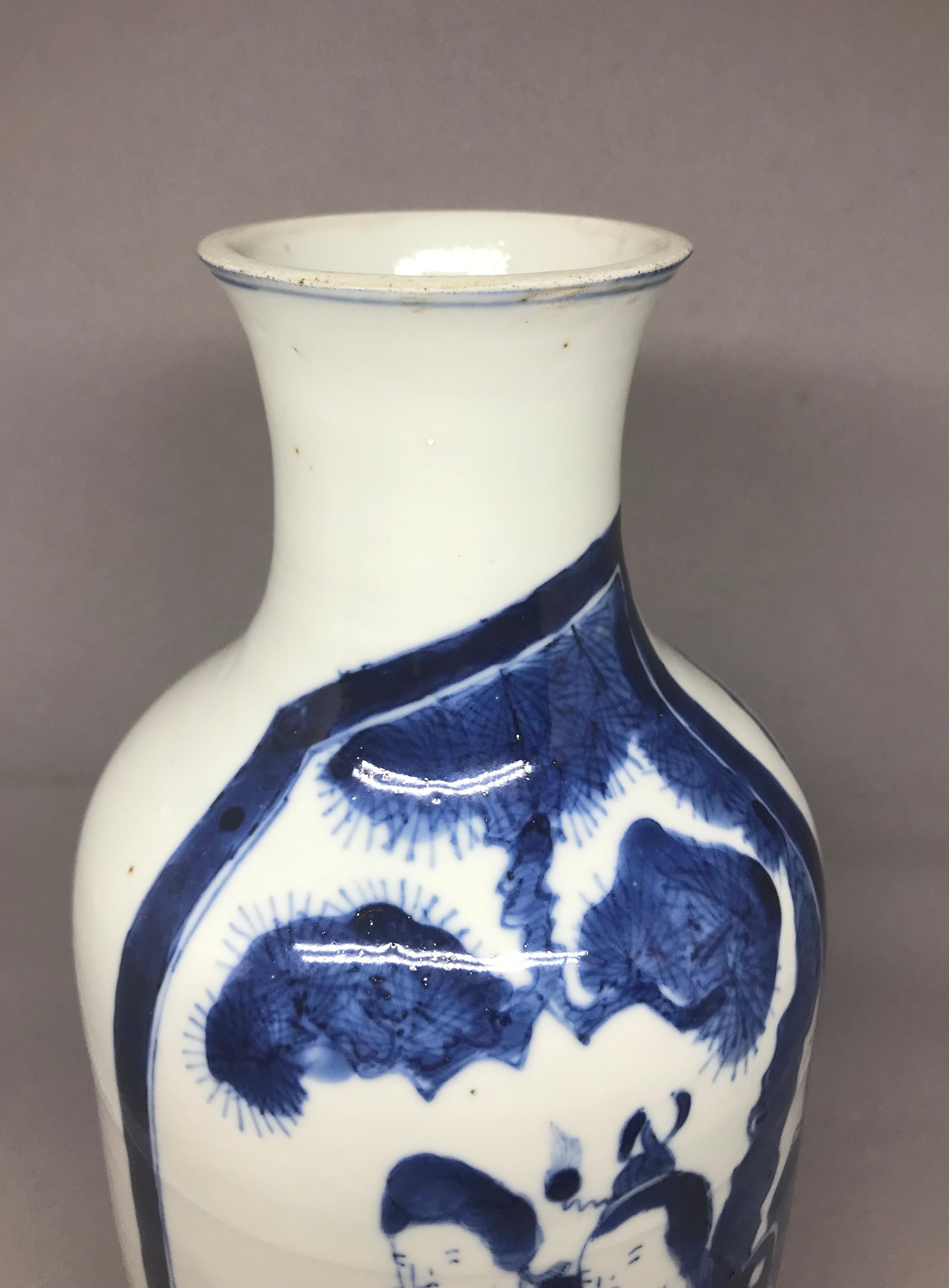 Hand-Painted Blue and White Chinese Vase For Sale