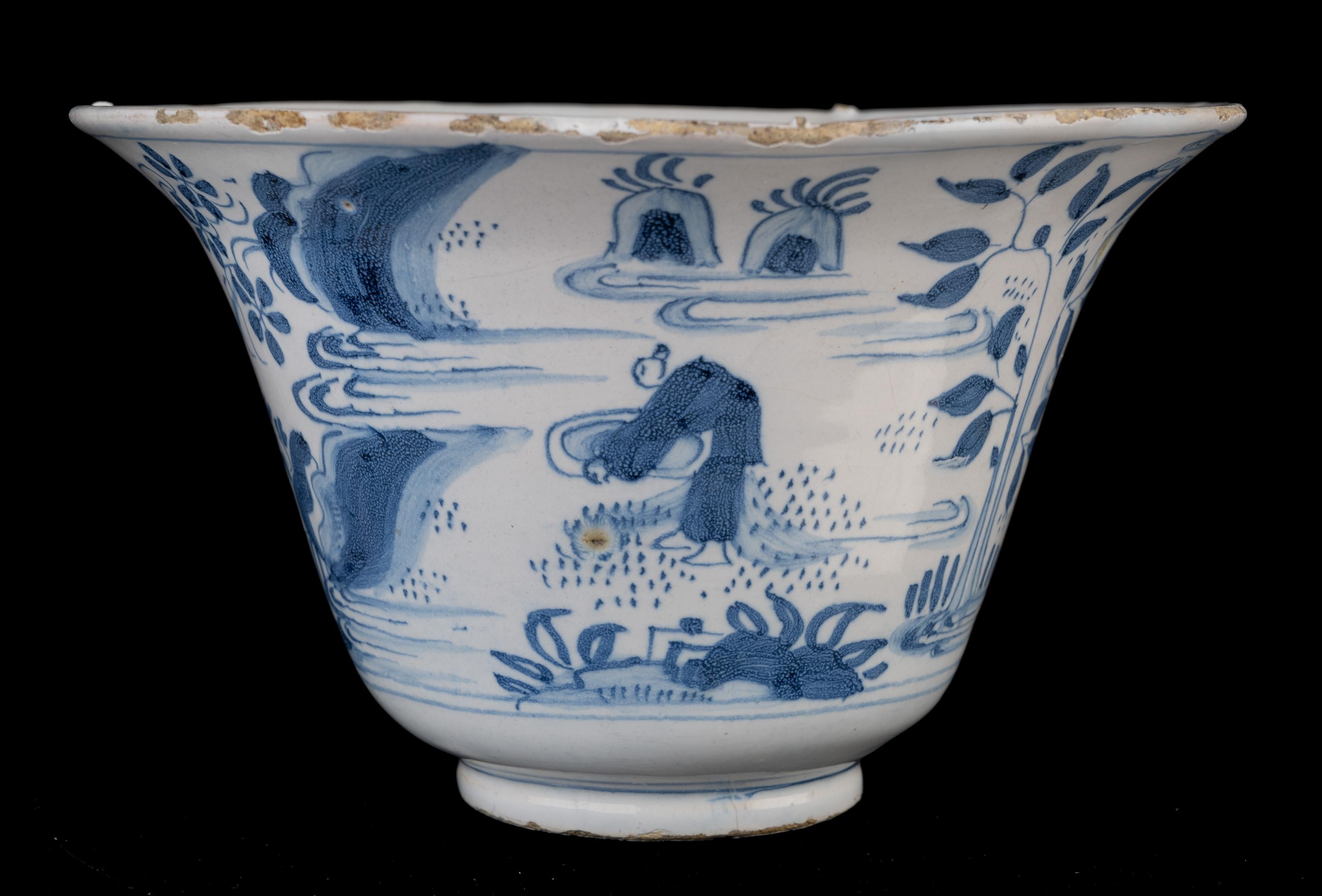 Baroque Blue and White Chinoiserie Bowl Delft, 1660-1680 For Sale