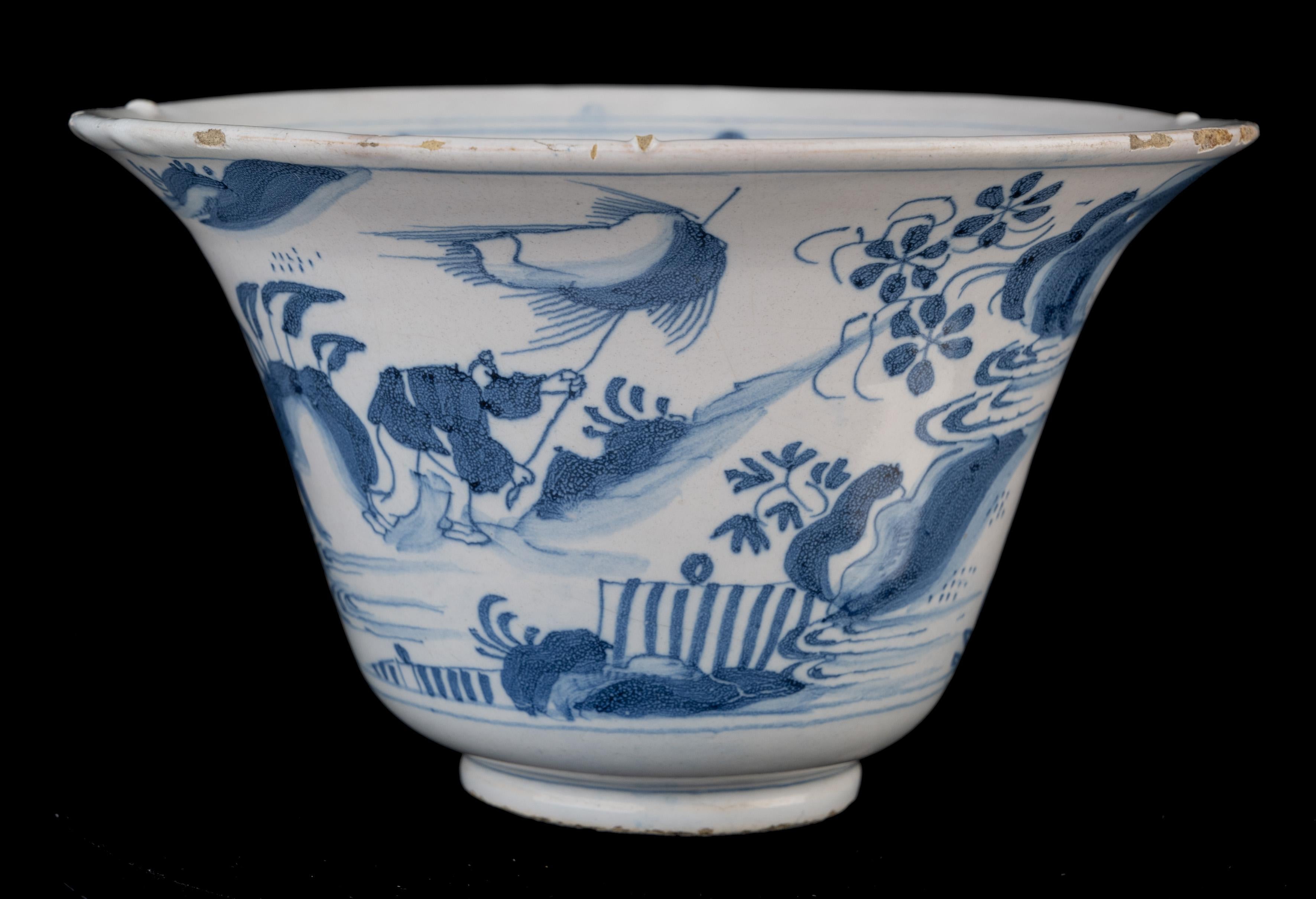 Dutch Blue and White Chinoiserie Bowl Delft, 1660-1680 For Sale