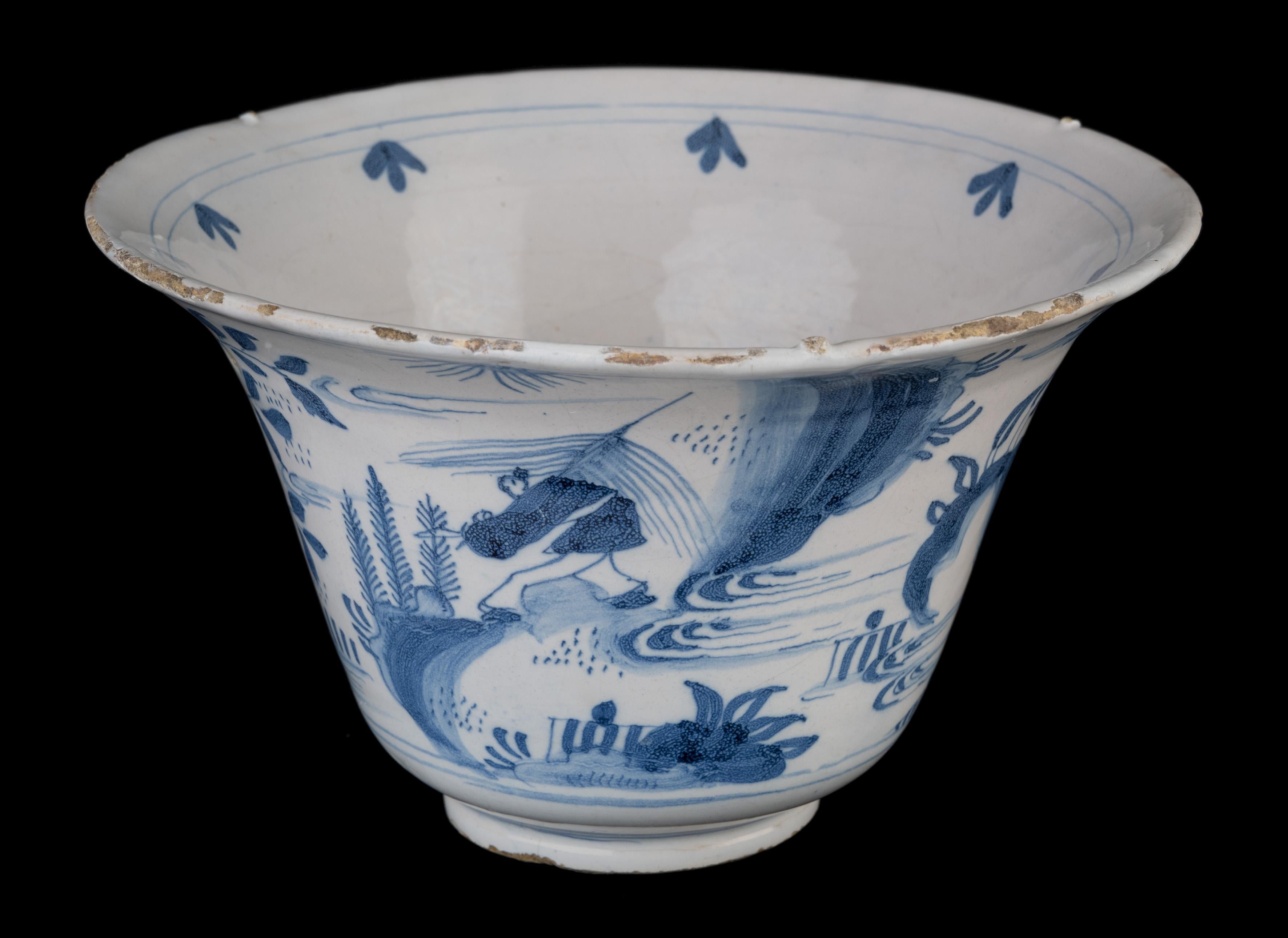 Glazed Blue and White Chinoiserie Bowl Delft, 1660-1680 For Sale