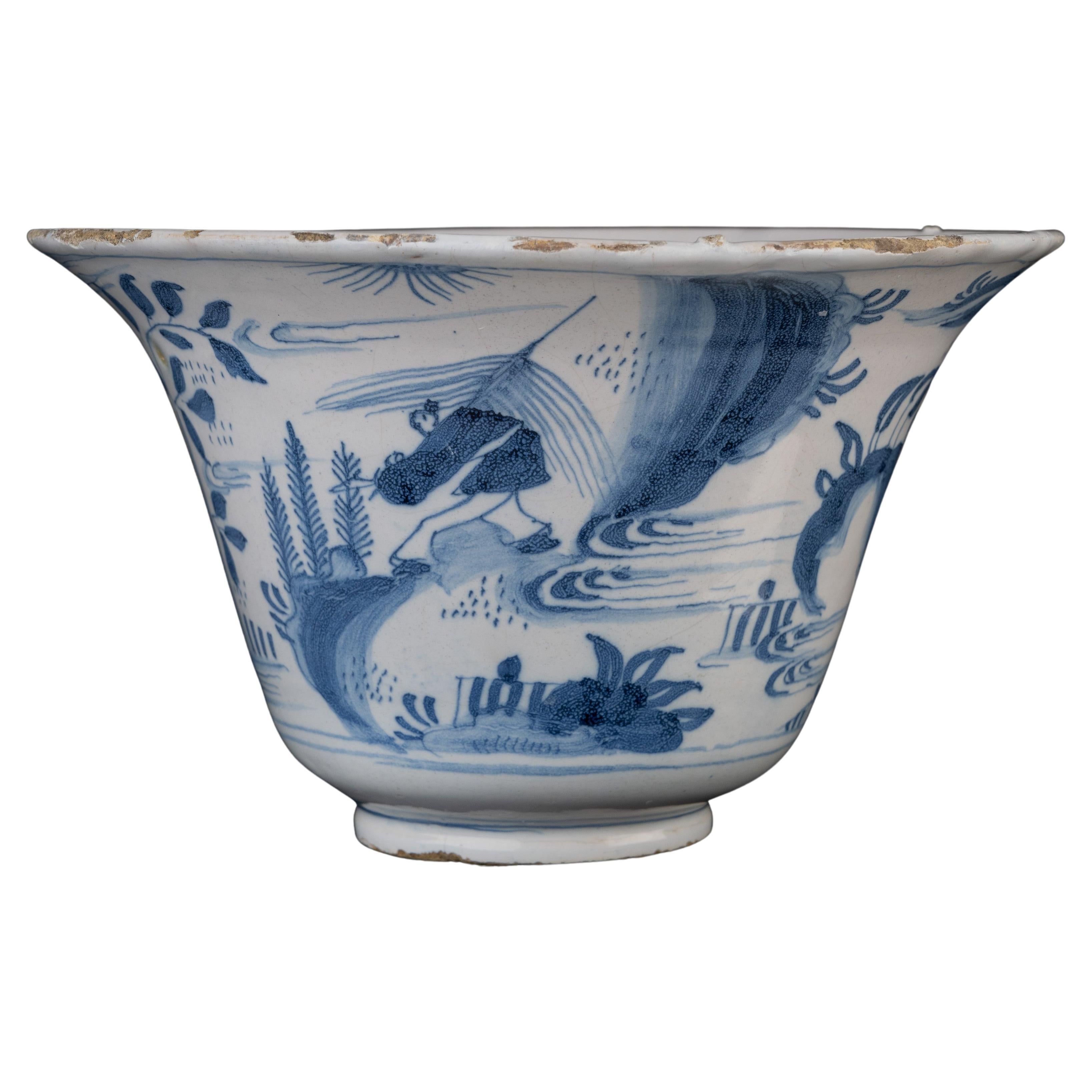 Bol en porcelaine de Delft bleu et blanc de style chinoiserie, 1660-1680