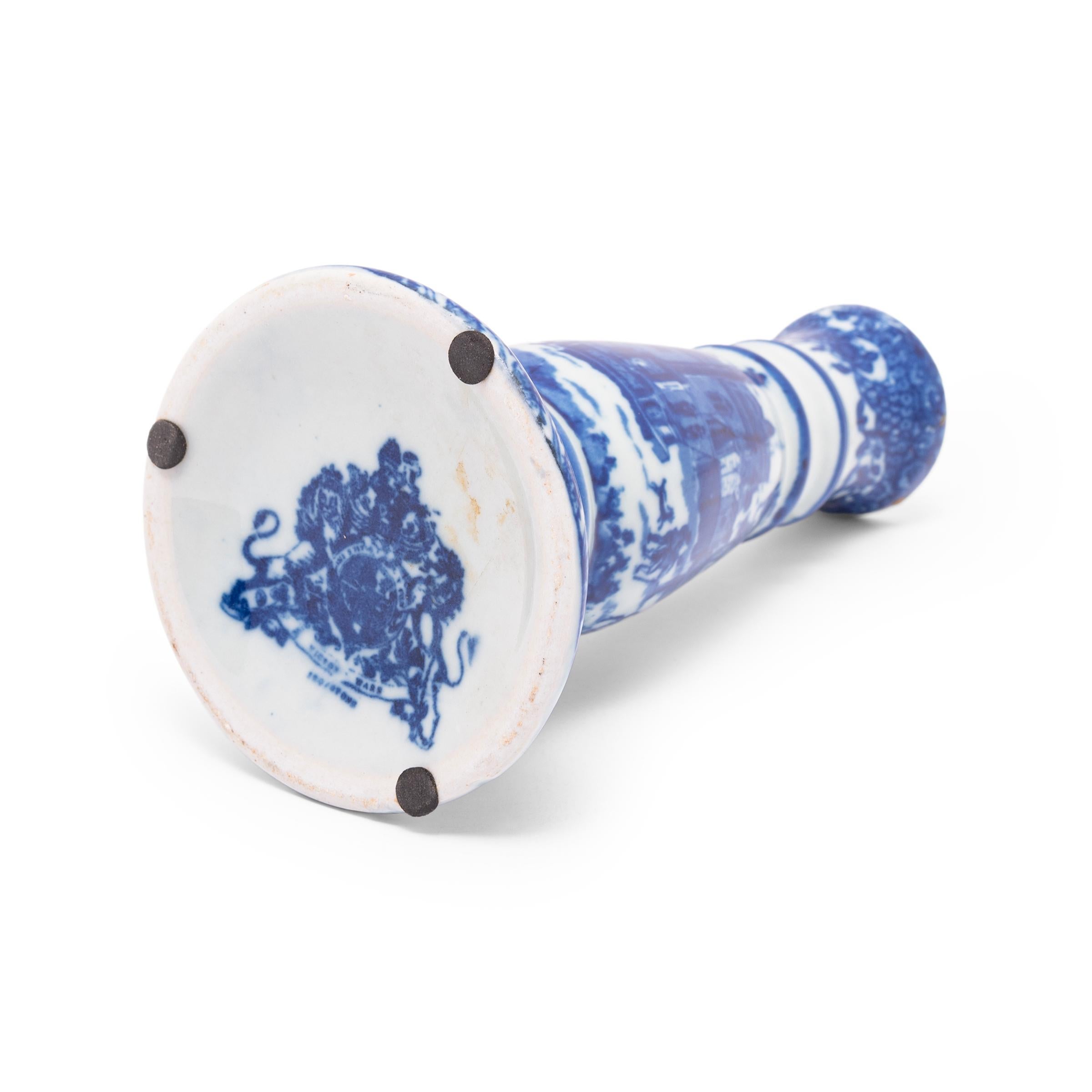 20th Century Blue and White Chinoiserie Candle Stand Vase For Sale