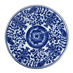 Antique Round Ceramic Floral blue and white Chinese Export Patio Garden Stool