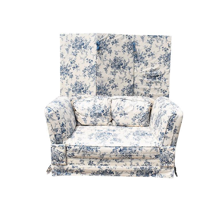 blue and white loveseat