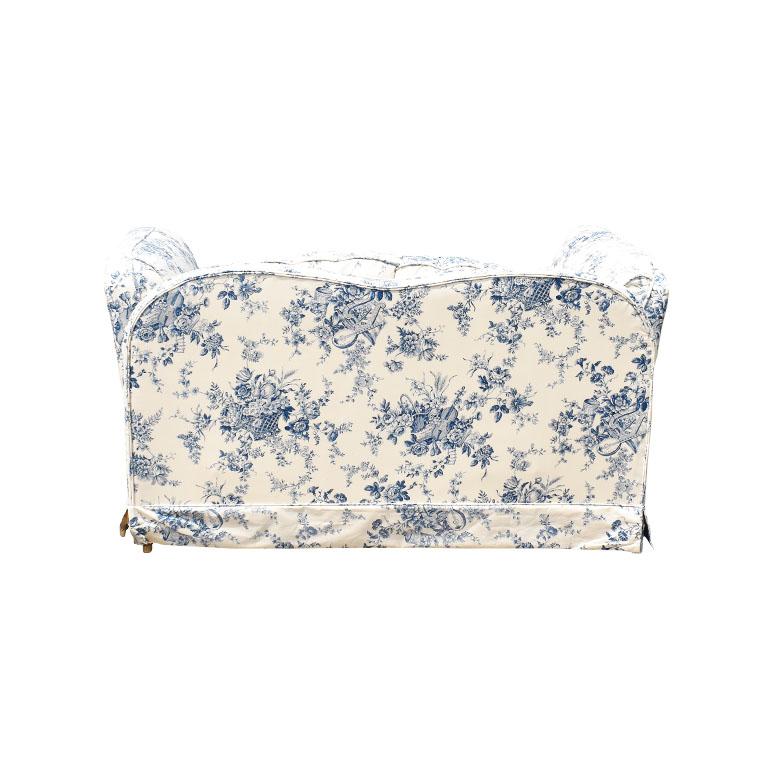 American Blue and White Chinoiserie Floral Camel Back Sofa Loveseat with Adjustable Arms