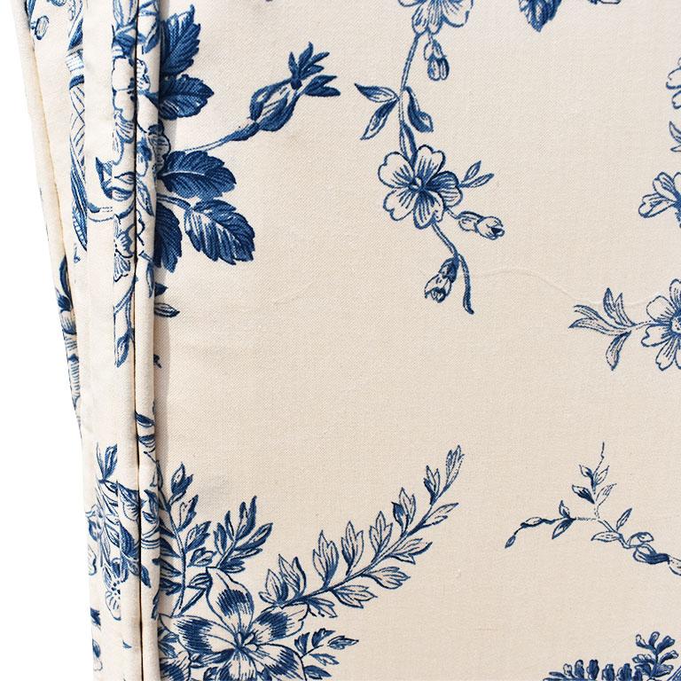 Blue and White Chinoiserie Floral Camel Back Sofa Loveseat with Adjustable Arms In Good Condition In Oklahoma City, OK
