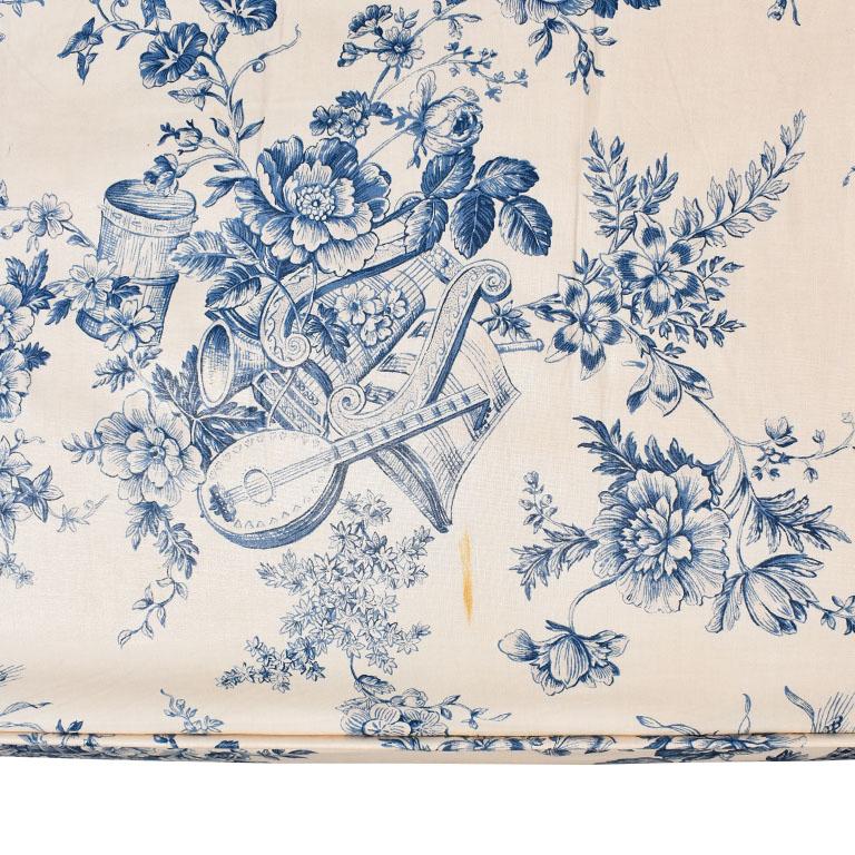 20th Century Blue and White Chinoiserie Floral Camel Back Sofa Loveseat with Adjustable Arms