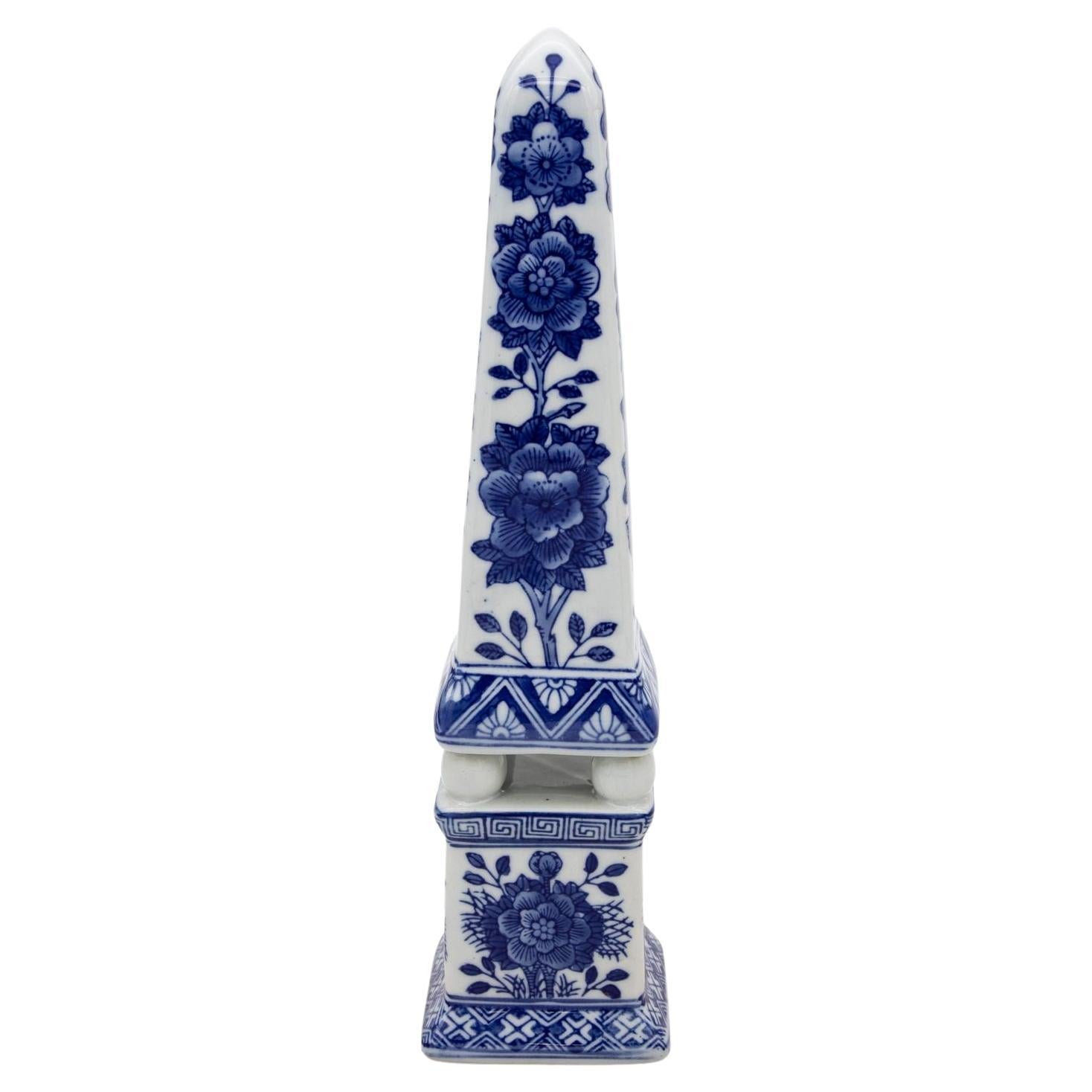 Blue and White Chinoiserie Obelisk, 20th Century For Sale