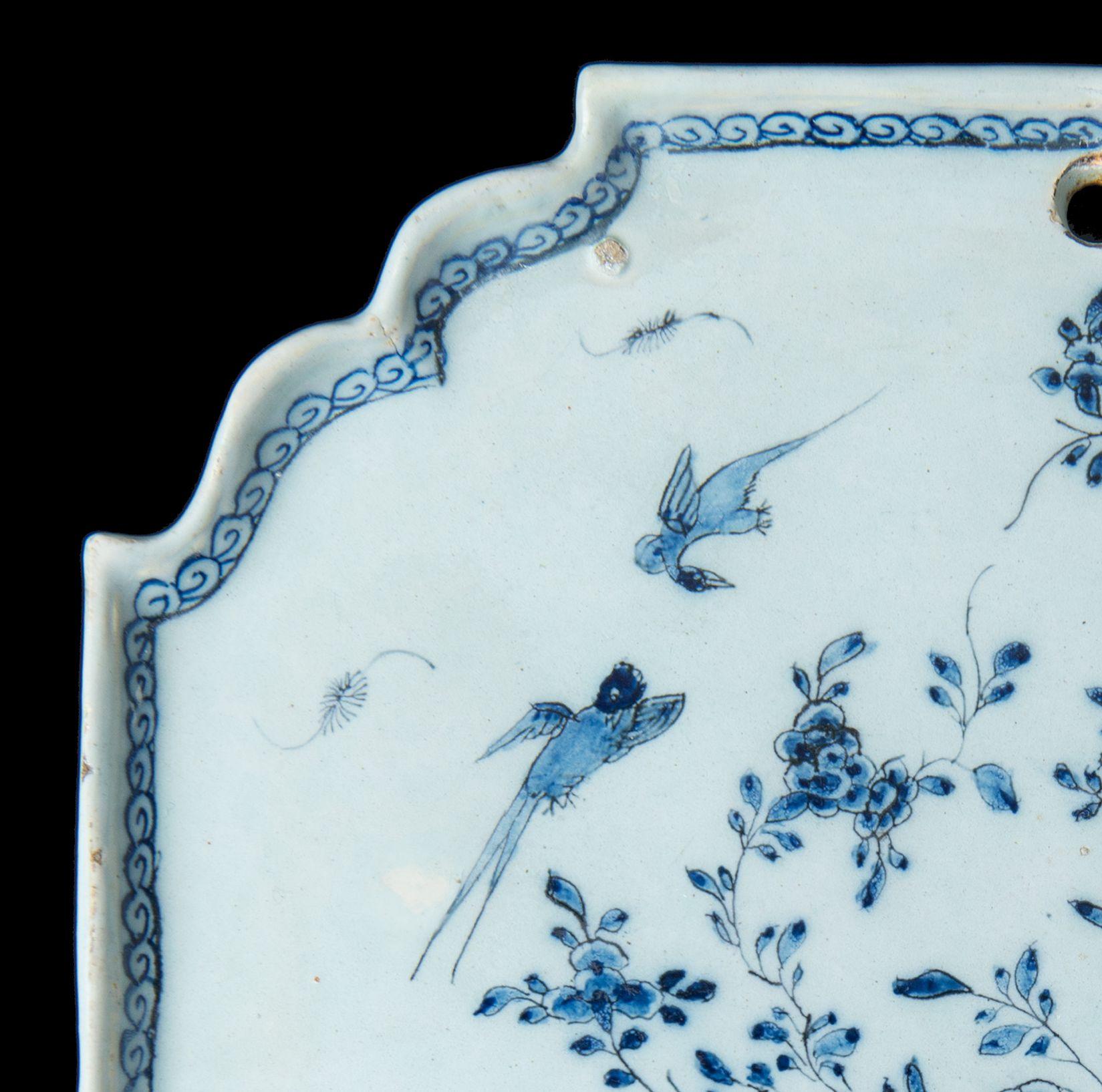Baroque Dutch Delft Blue and White ceramic Chinoiserie Plaque 1740-1760 Delftware For Sale