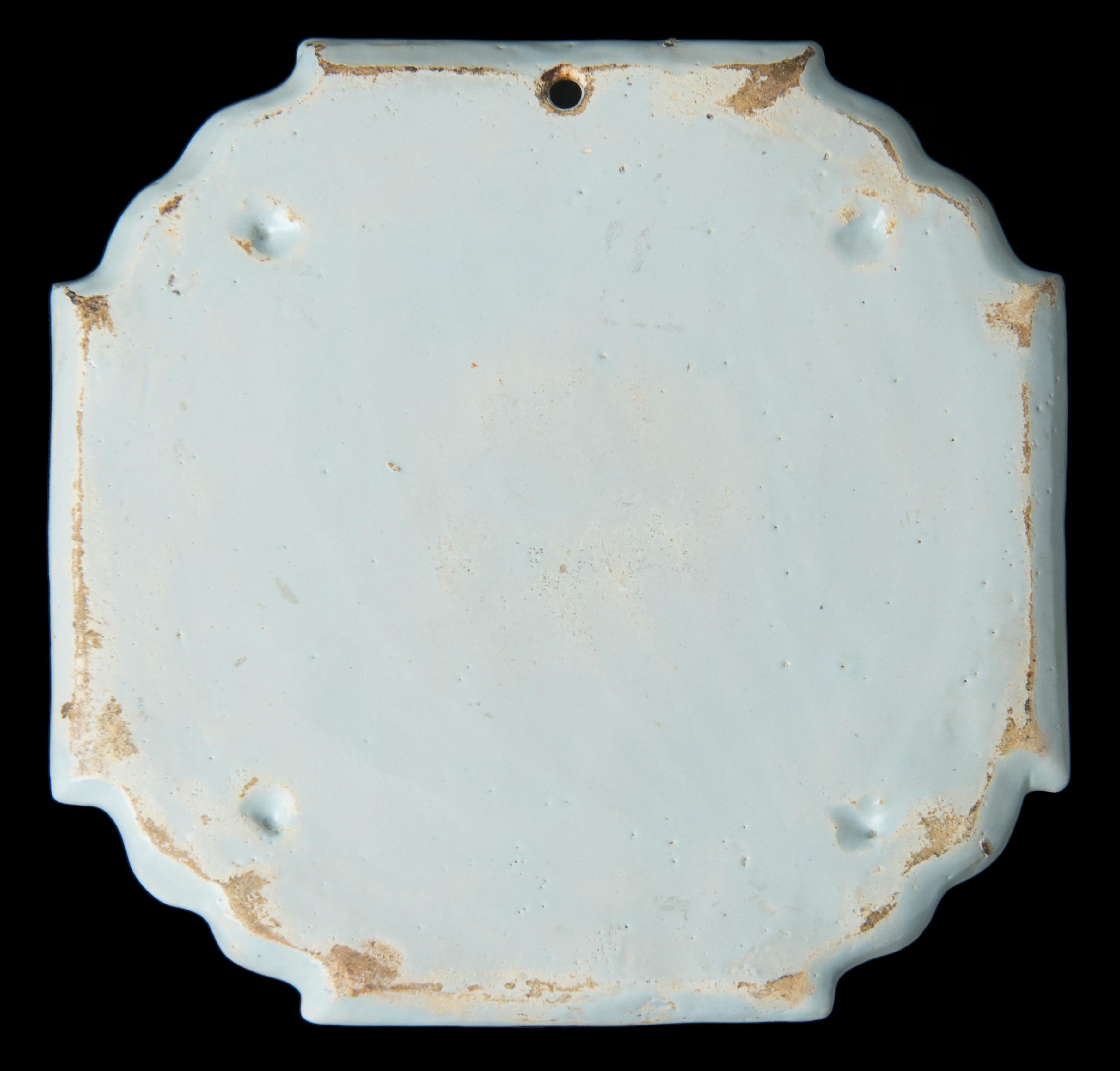 Ceramic Dutch Delft Blue and White ceramic Chinoiserie Plaque 1740-1760 Delftware For Sale