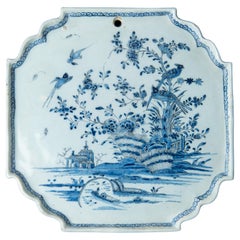 Dutch Delft Blue and White ceramic Chinoiserie Plaque 1740-1760 Delftware