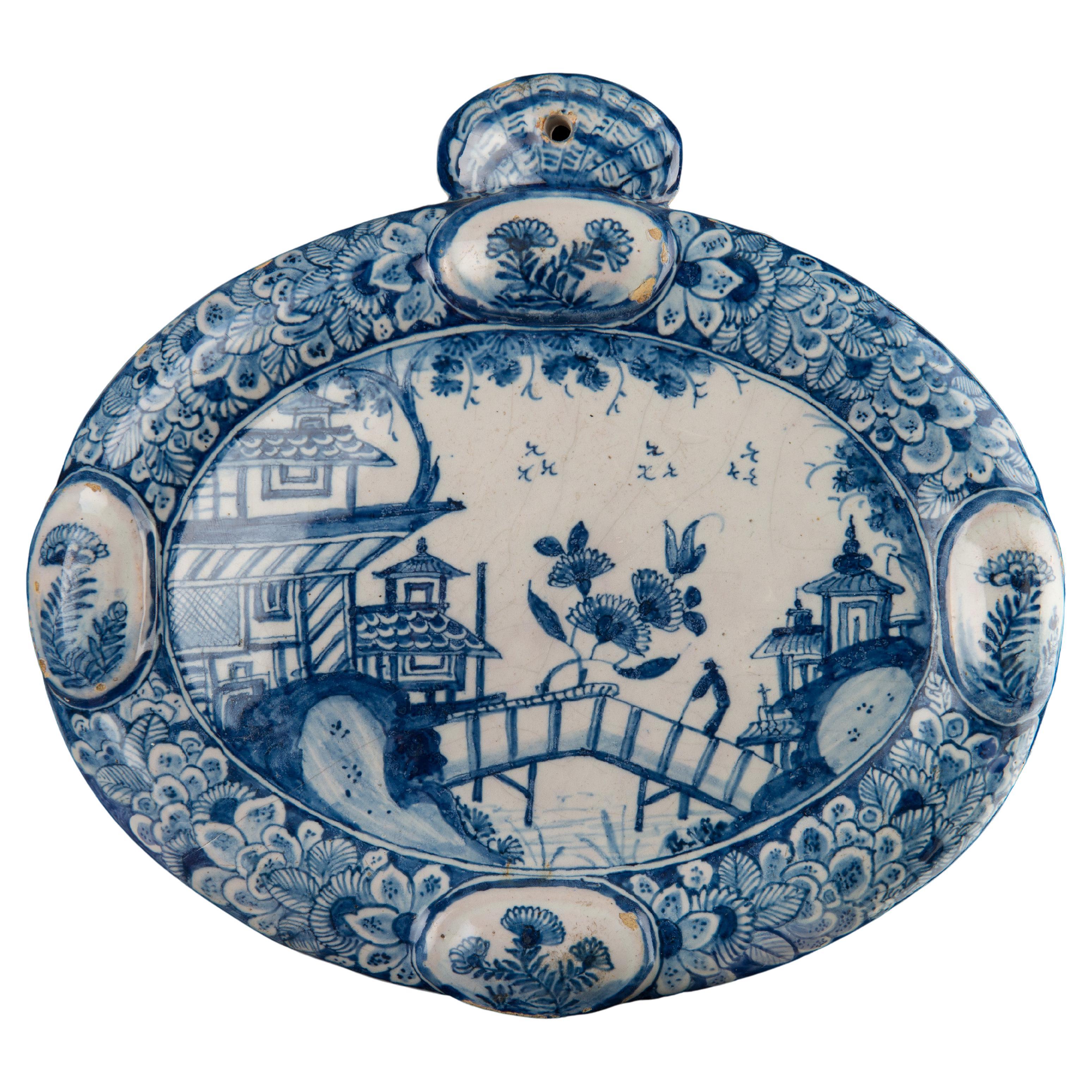 Dutch Delft Blue and White ceramic Chinoiserie Plaque. 1740-1760 For Sale