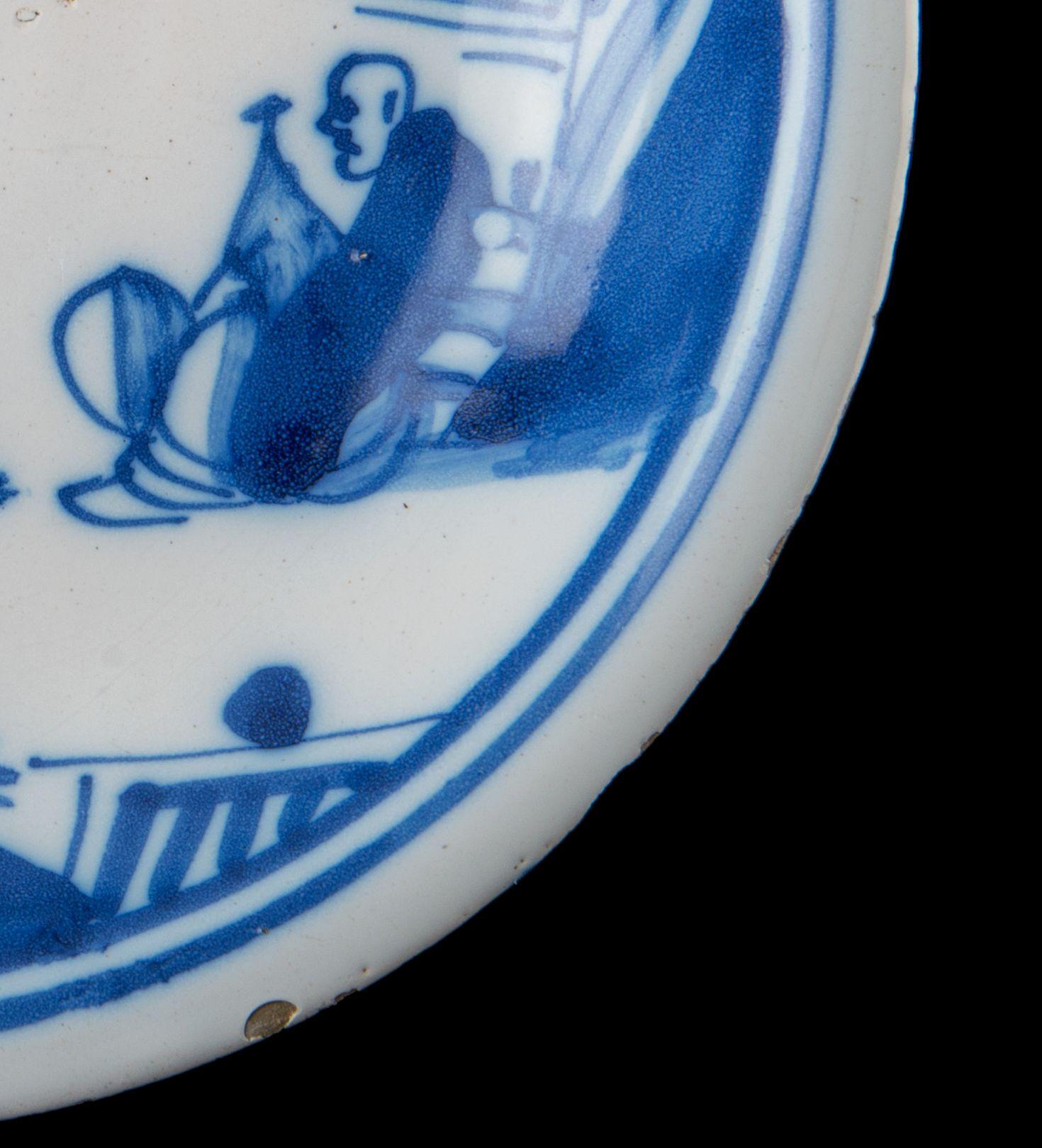 17th Century Blue and White Chinoiserie Plate, Delft, 1650-1670 For Sale