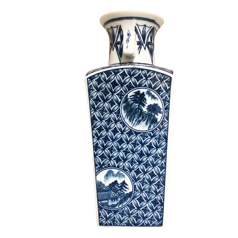 Japanese Blue and White Chinoiserie Porcelain Ceramic Vase