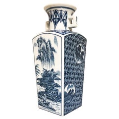 Blue and White Chinoiserie Porcelain Ceramic Vase