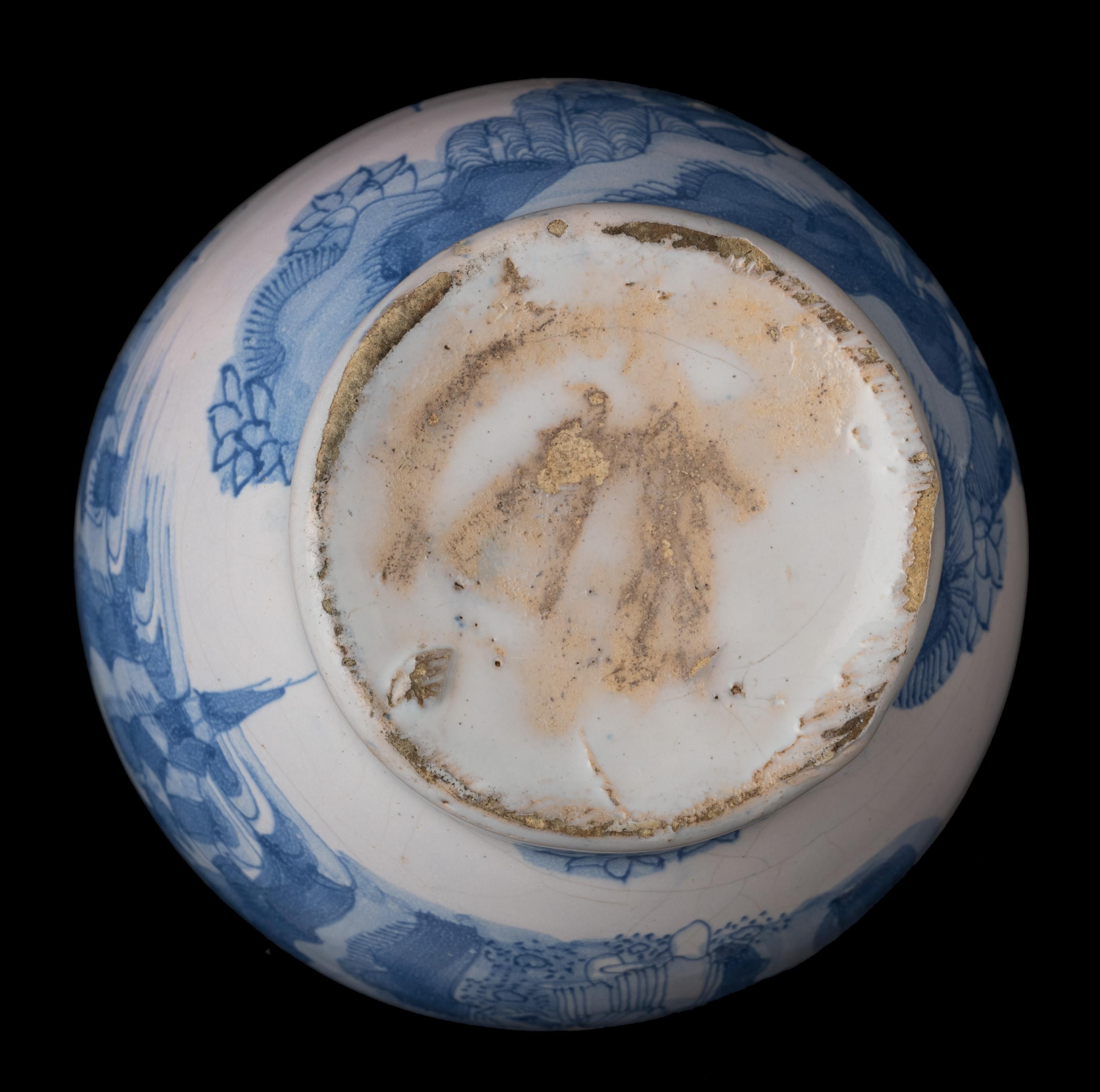 Blauer und weißer Chinoiserie-Weinkrug Delfter Porzellan, 1650-1670 (Keramik) im Angebot