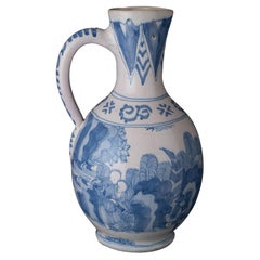 Blauer und weißer Chinoiserie-Weinkrug Delfter Porzellan, 1650-1670