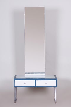 Blue and White Chrome Bauhaus Dressing Mirror, Made in 1930s, Czechia, Vichr