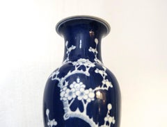 Blue and White Cobalt Baluster Form Prunus Vintage Vase