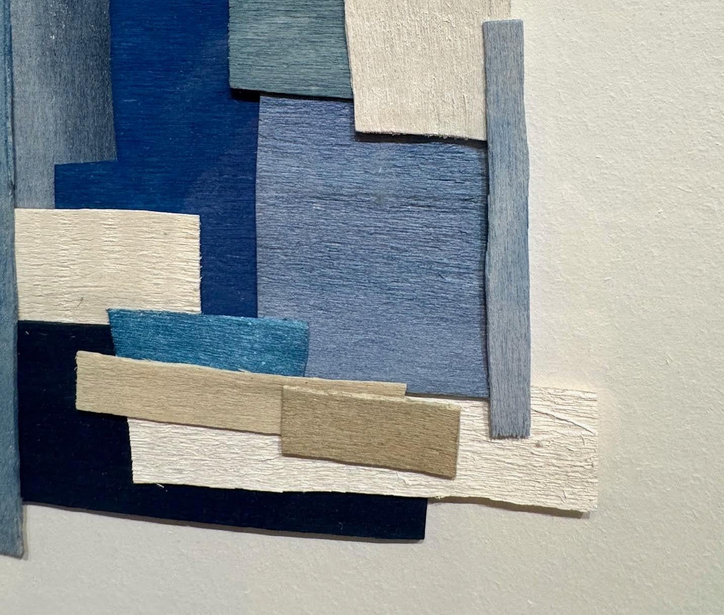Collage Azul Y Blanco De Rebanadas Delgadas De Madera Pintadas, Contemporáneo, Francia en Nuevo Estado en New York, NY