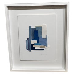 Blue And White Collage Of Painted Thin Slices Of Wood, Contemporary, France