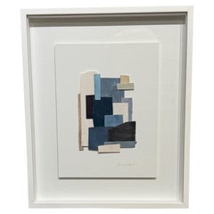 Blue And White Collage Of Painted Thin Slices Of Wood, Contemporary, France
