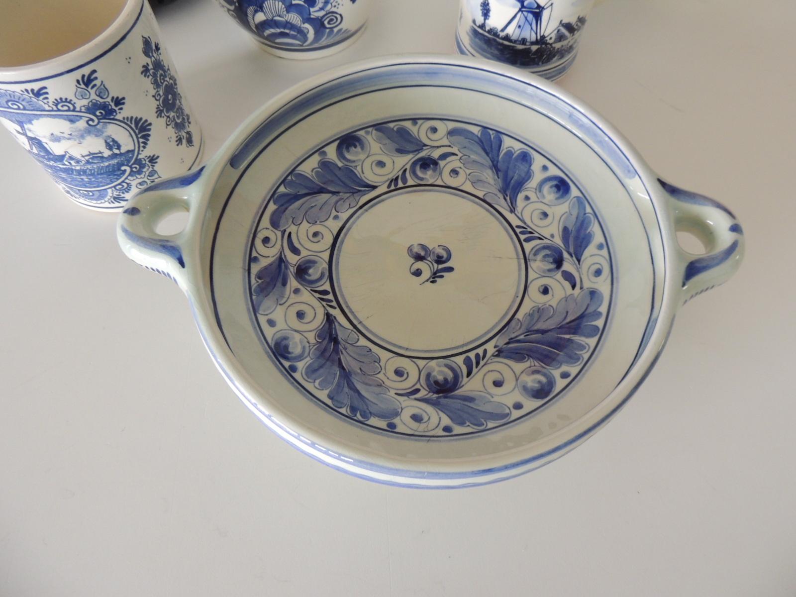 Hand-Crafted Blue and White Collection of Delftware Pottery Set of '7'