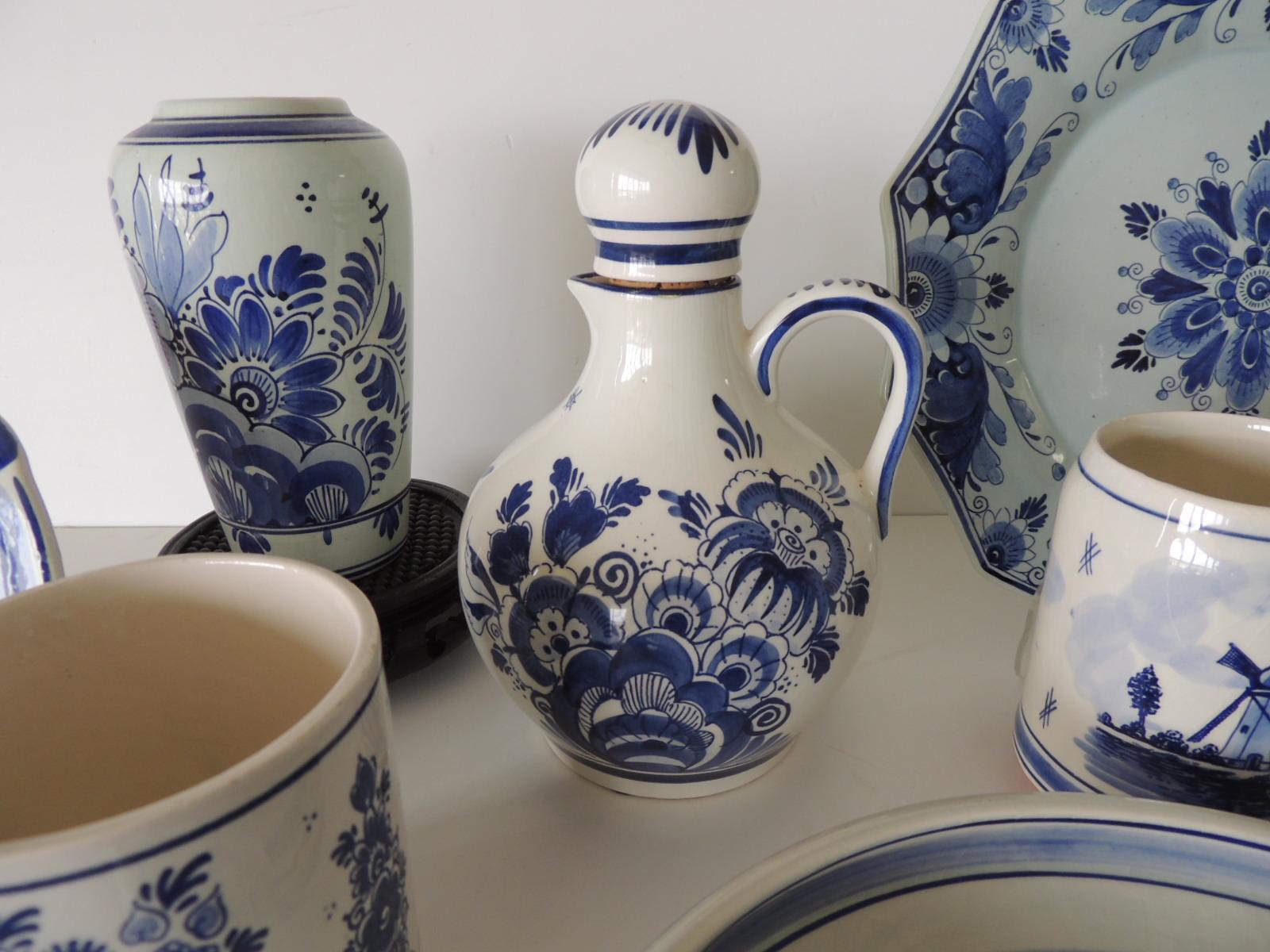 Blue and White Collection of Delftware Pottery Set of '7' In Good Condition In Oakland Park, FL