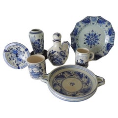 Retro Blue and White Collection of Delftware Pottery Set of '7'