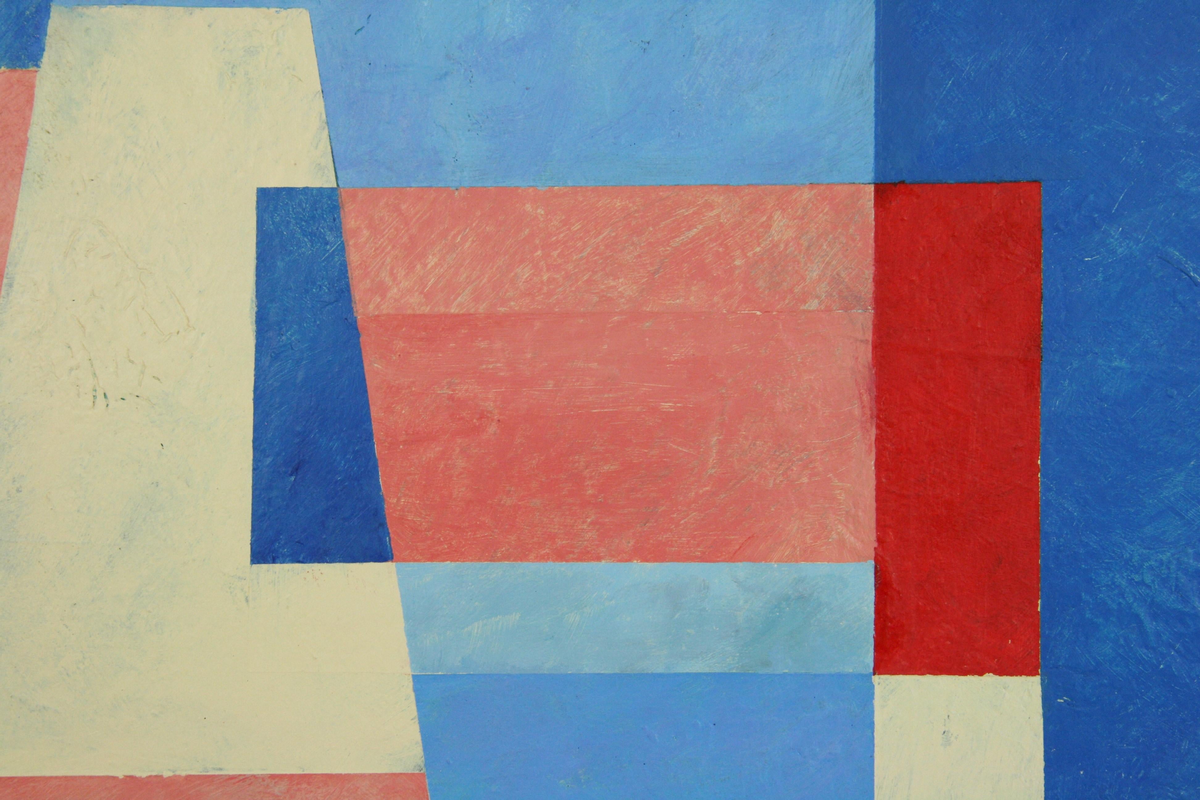 Mid-20th Century Blue and White Cubic Abstract by A. Delson For Sale