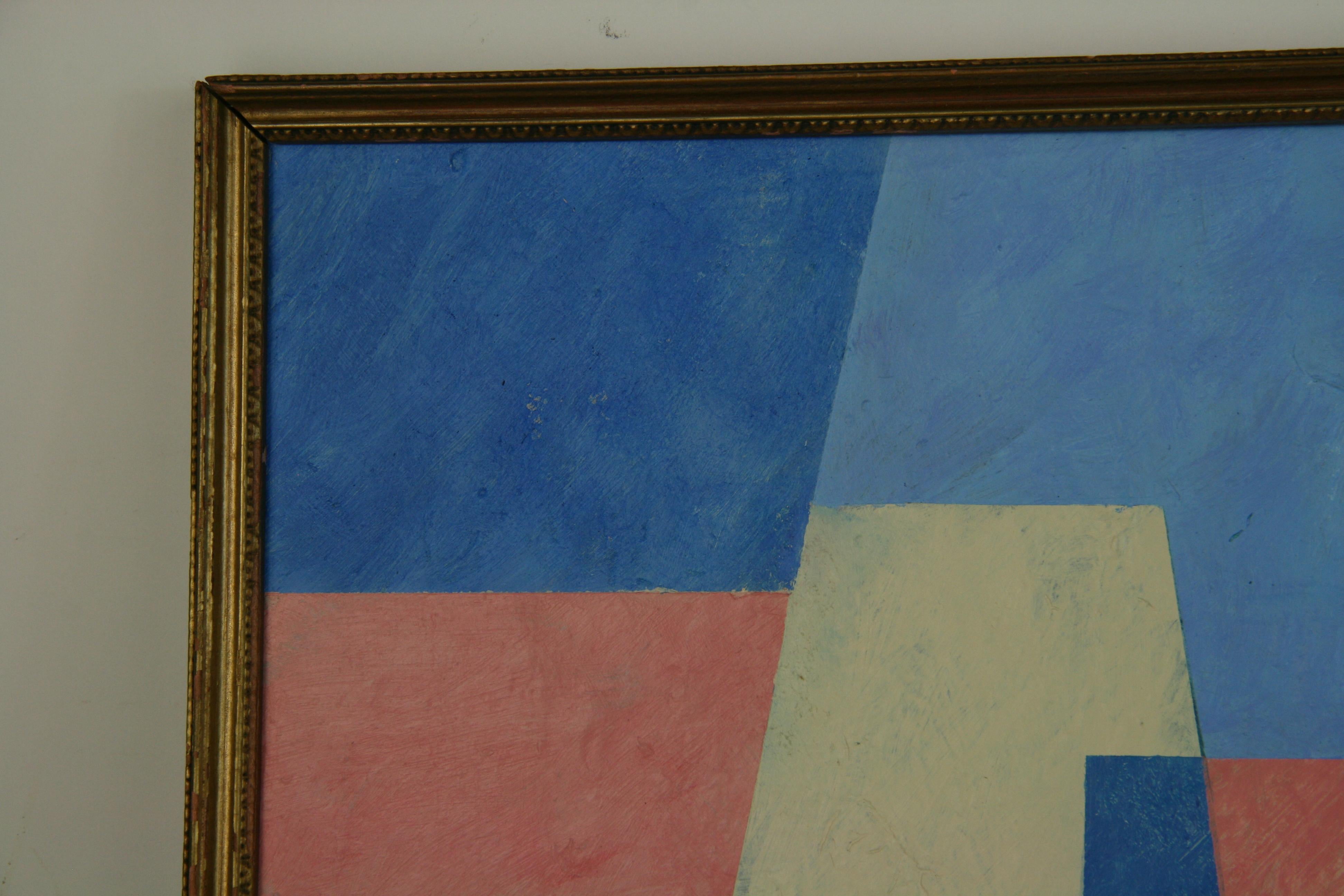 Abstrait cubique bleu et blanc de A. Delson en vente 1