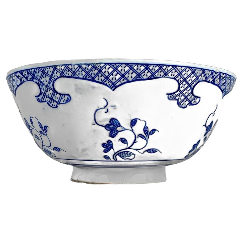 Blue and White Delft Bowl Netherlands Hand Painted 18th Century Circa 1770 For Sale