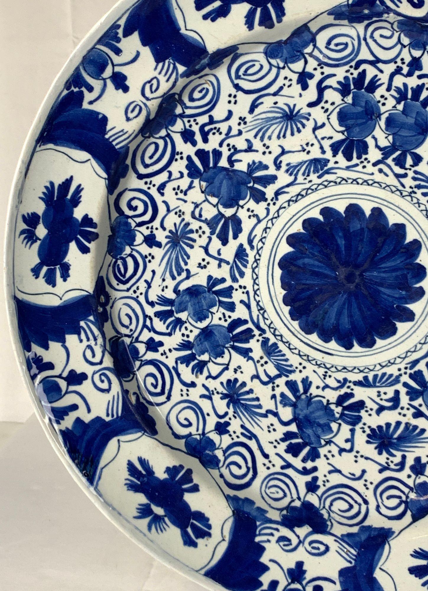 Rococo Blue and White Delft Charger Antique Made Netherlands Circa 1770